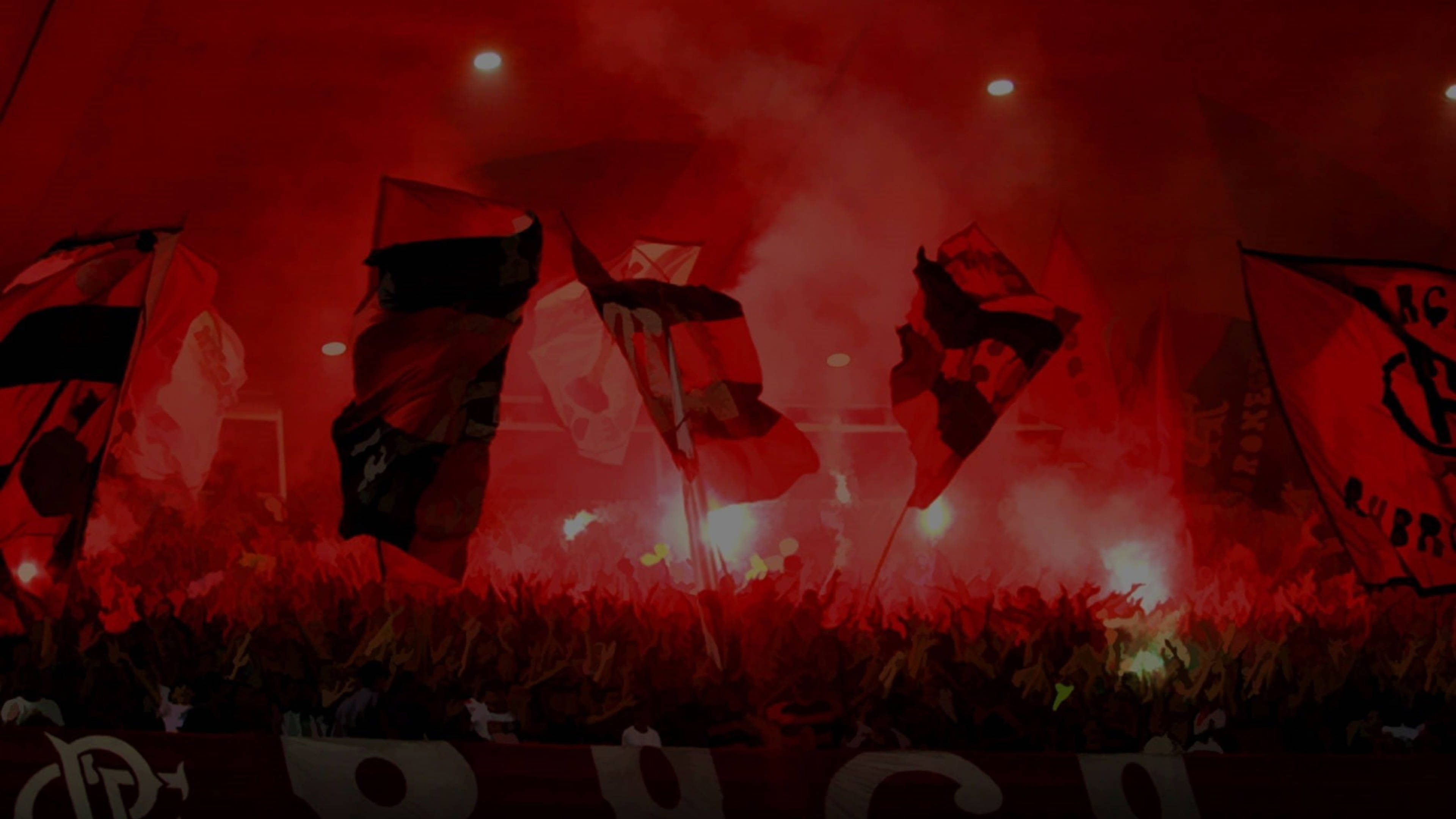 Flamengo FC, red smoke, waving flags, 4K Desktop Wallpaper