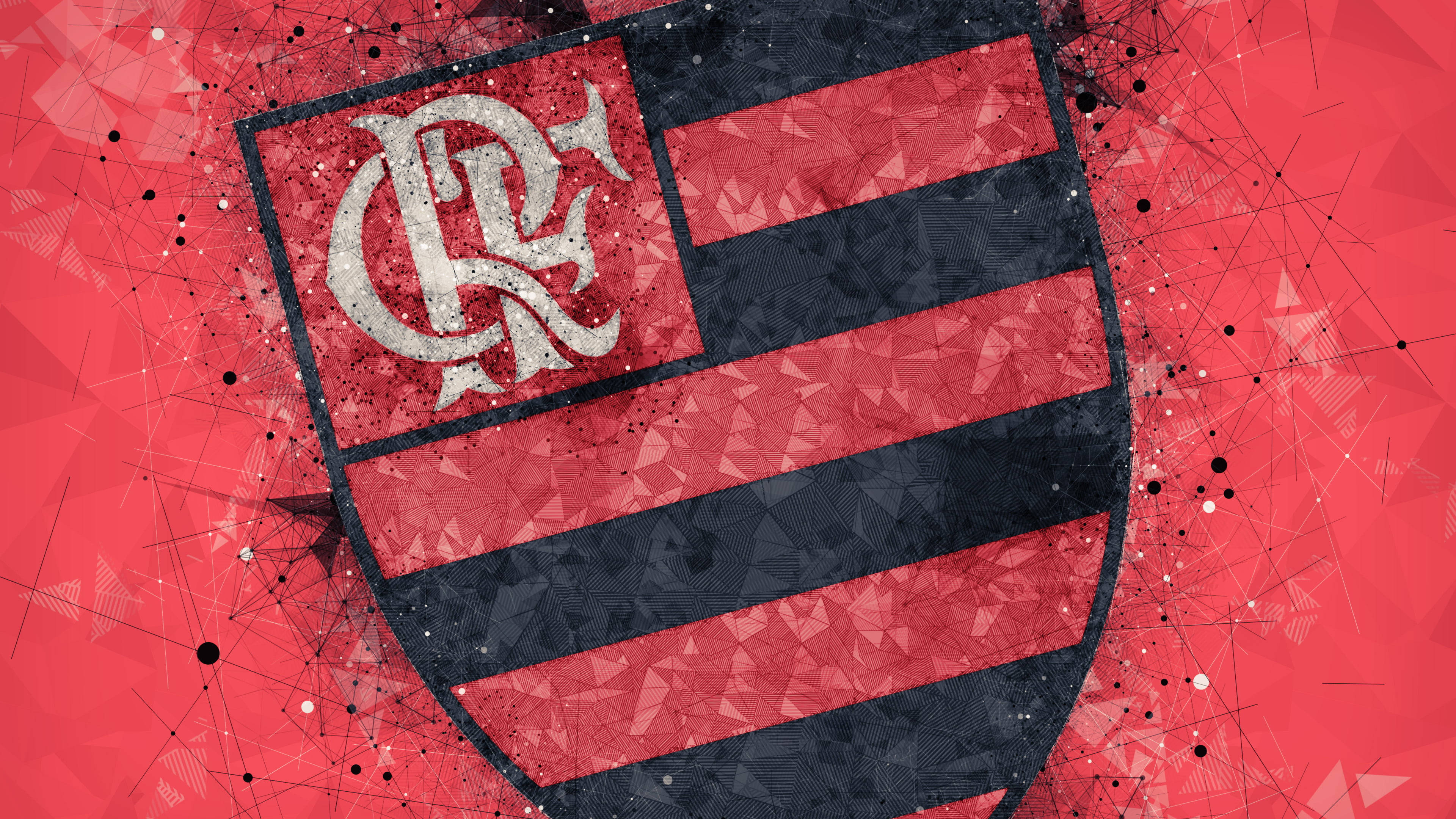 Flamengo FC, red and black Flamengo crest, white emblem, 4K Desktop Wallpaper