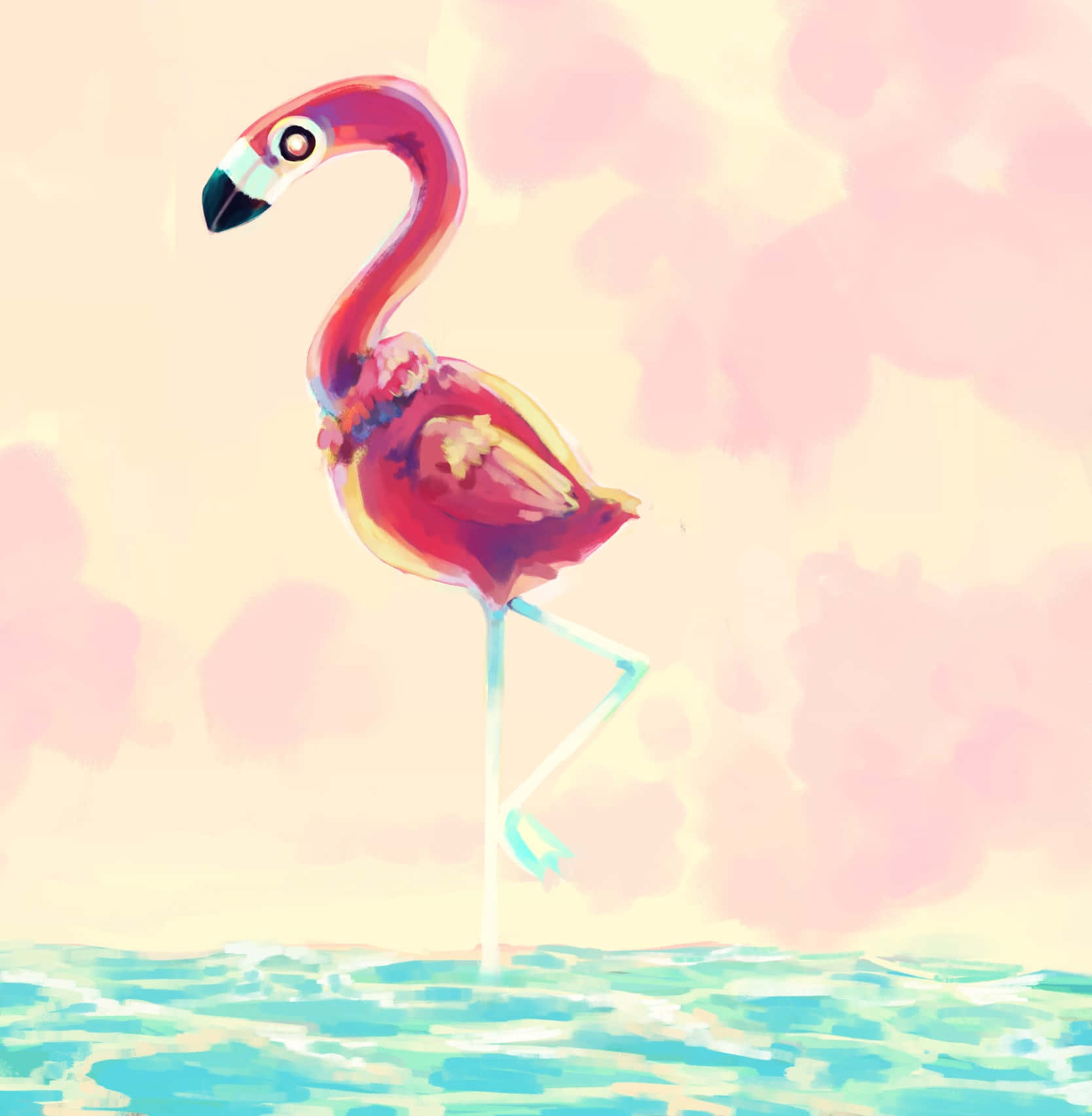 colorful flamingo, vibrant pink flamingo, turquoise water, HD Phone Wallpaper