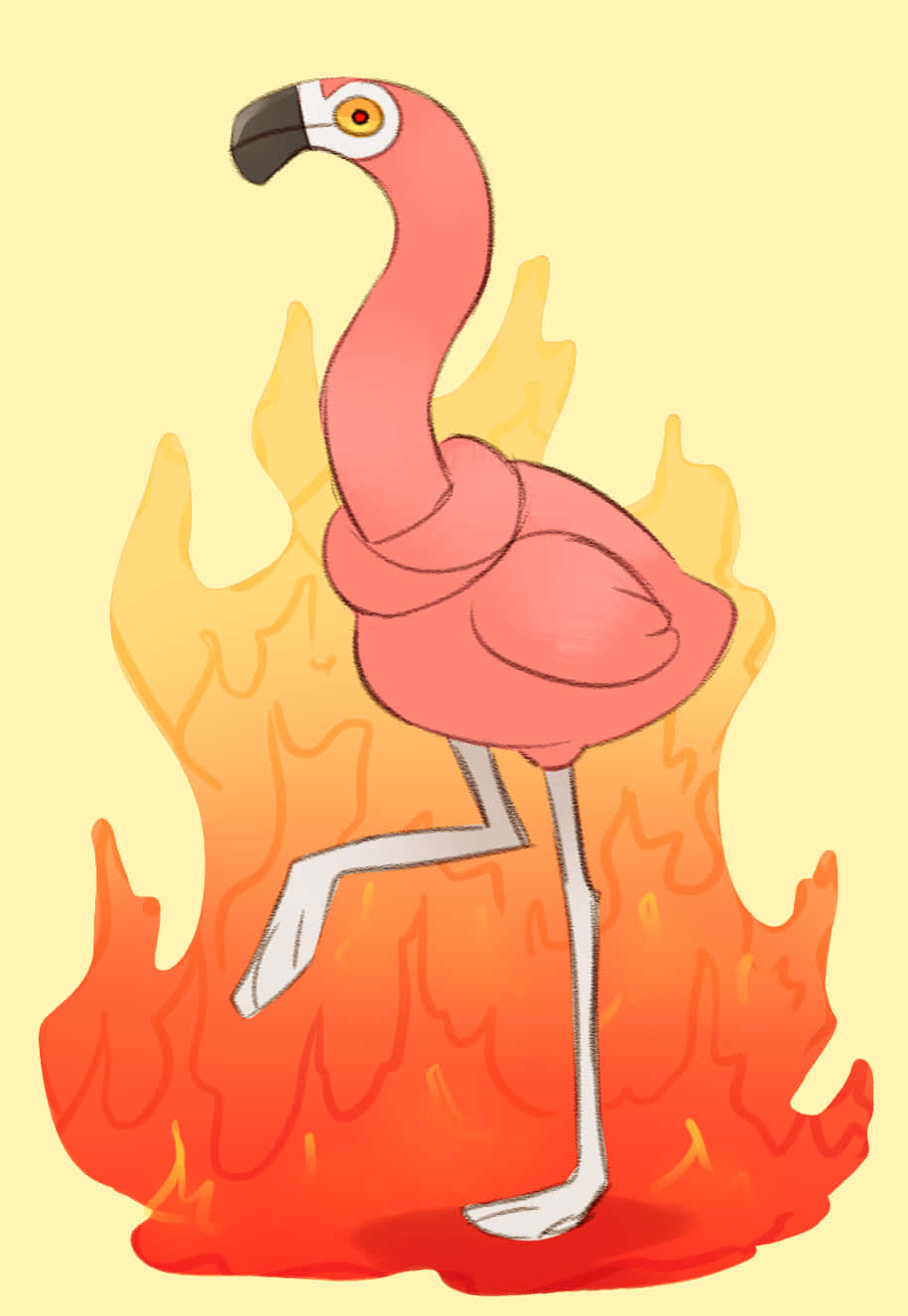 flamingo, cartoon, orange flames, HD Phone Wallpaper