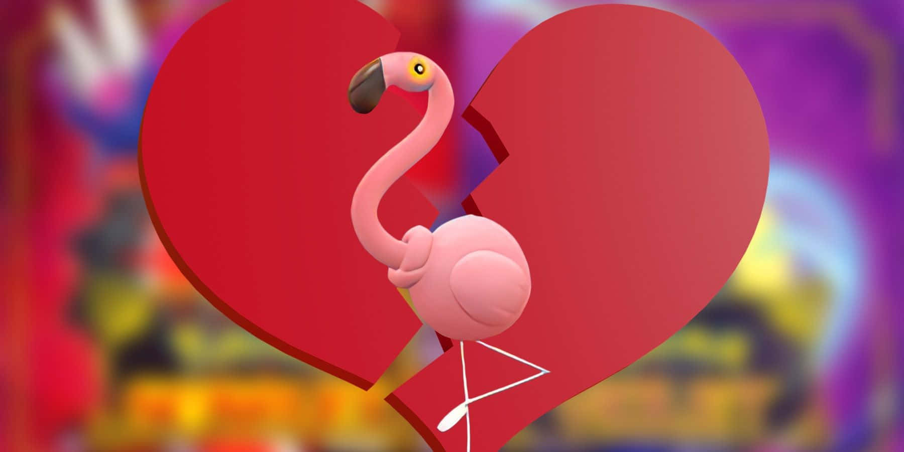 Flamigo, pink cartoon flamingo, red broken heart, HD Desktop Wallpaper