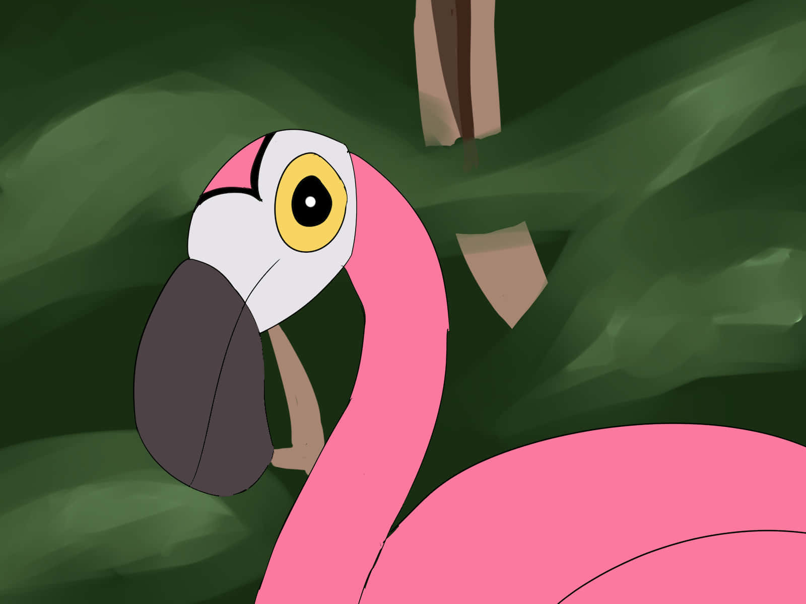 cartoon flamingoin, pink flamingo, yellow eye, HD Desktop Wallpaper