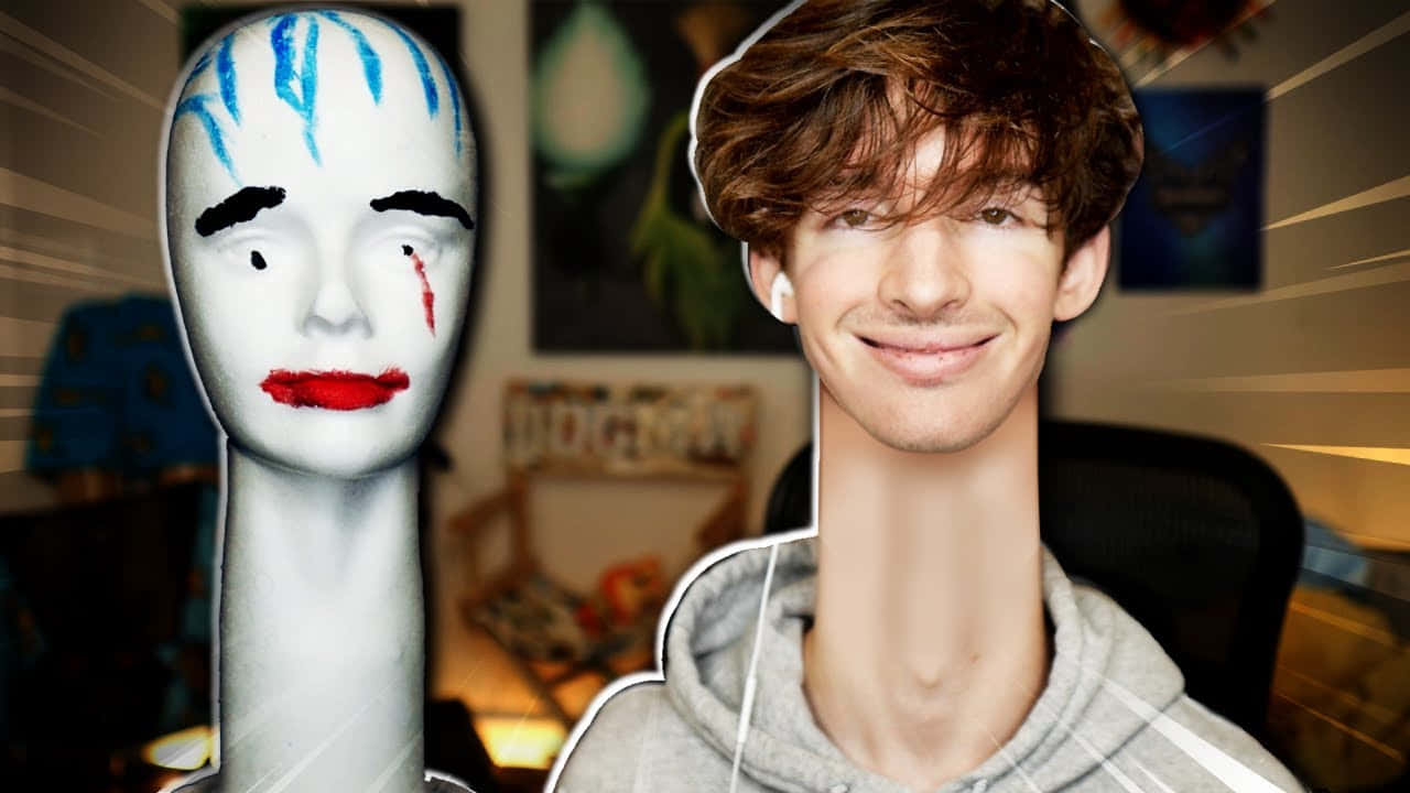 Flamingo Albert, white mannequin head, blue streaks, HD Desktop Wallpaper
