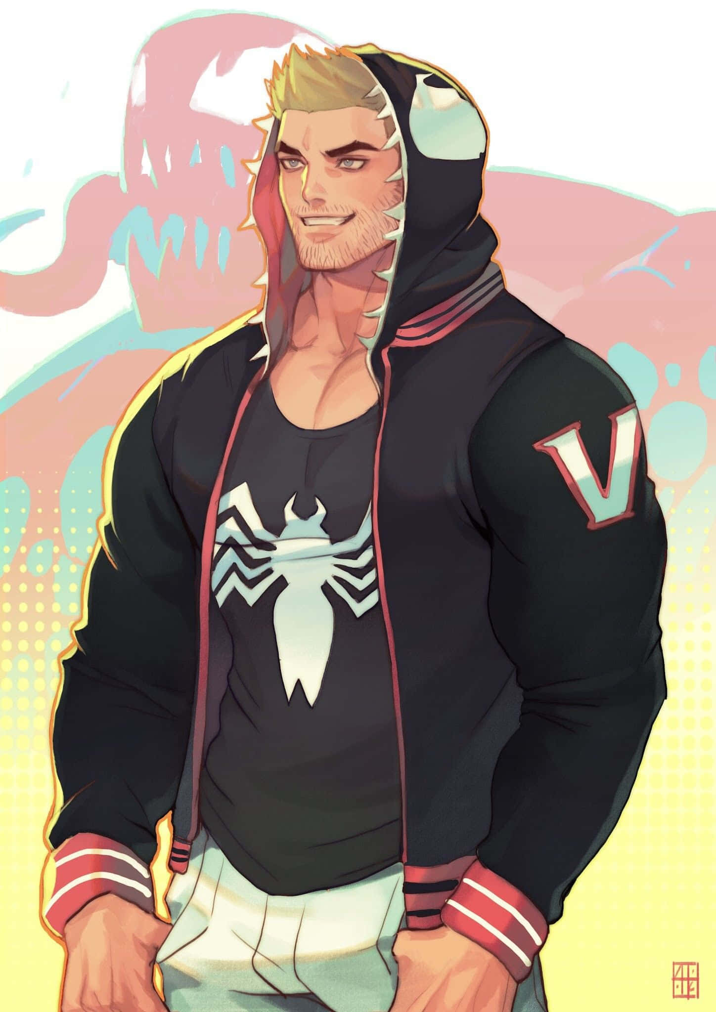 Flash Thompson, black hoodie, spider emblem shirt, Full HD Phone Wallpaper