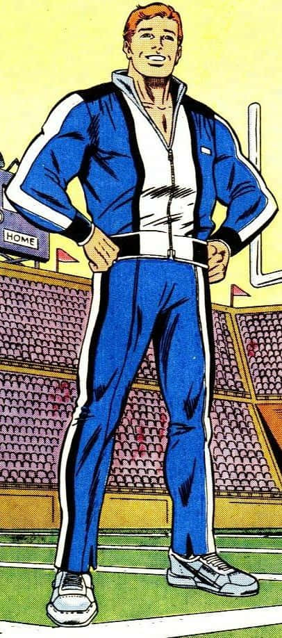 Flash Thompson, blue and white track suit, football field, SD Phone Wallpaper