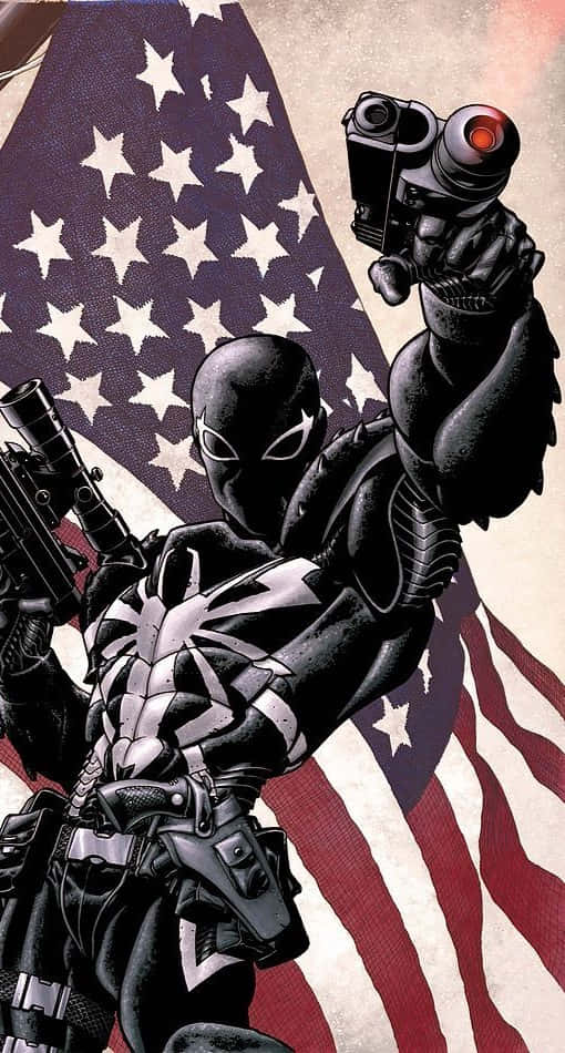 Flash Thompson, black and white armor, gun, SD Phone Wallpaper