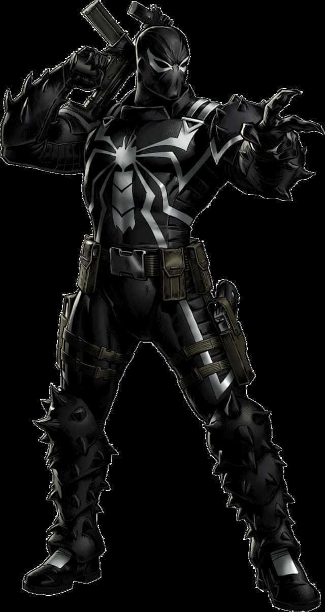Flash Thompson, black and silver armored superhero, glowing white eyes, SD Phone Wallpaper