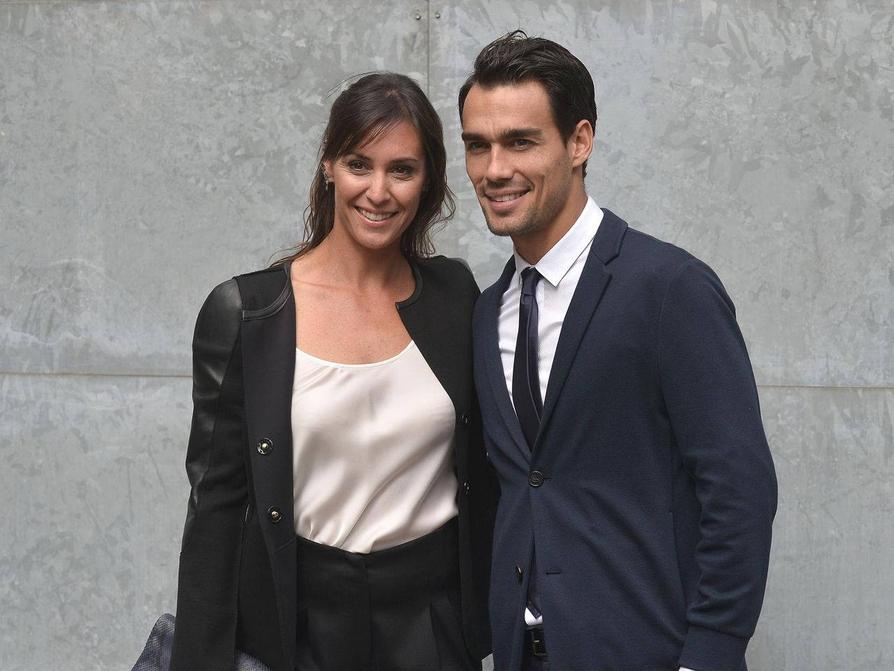 Flavia Pennetta, husband, gray stone wall, HD Desktop Wallpaper
