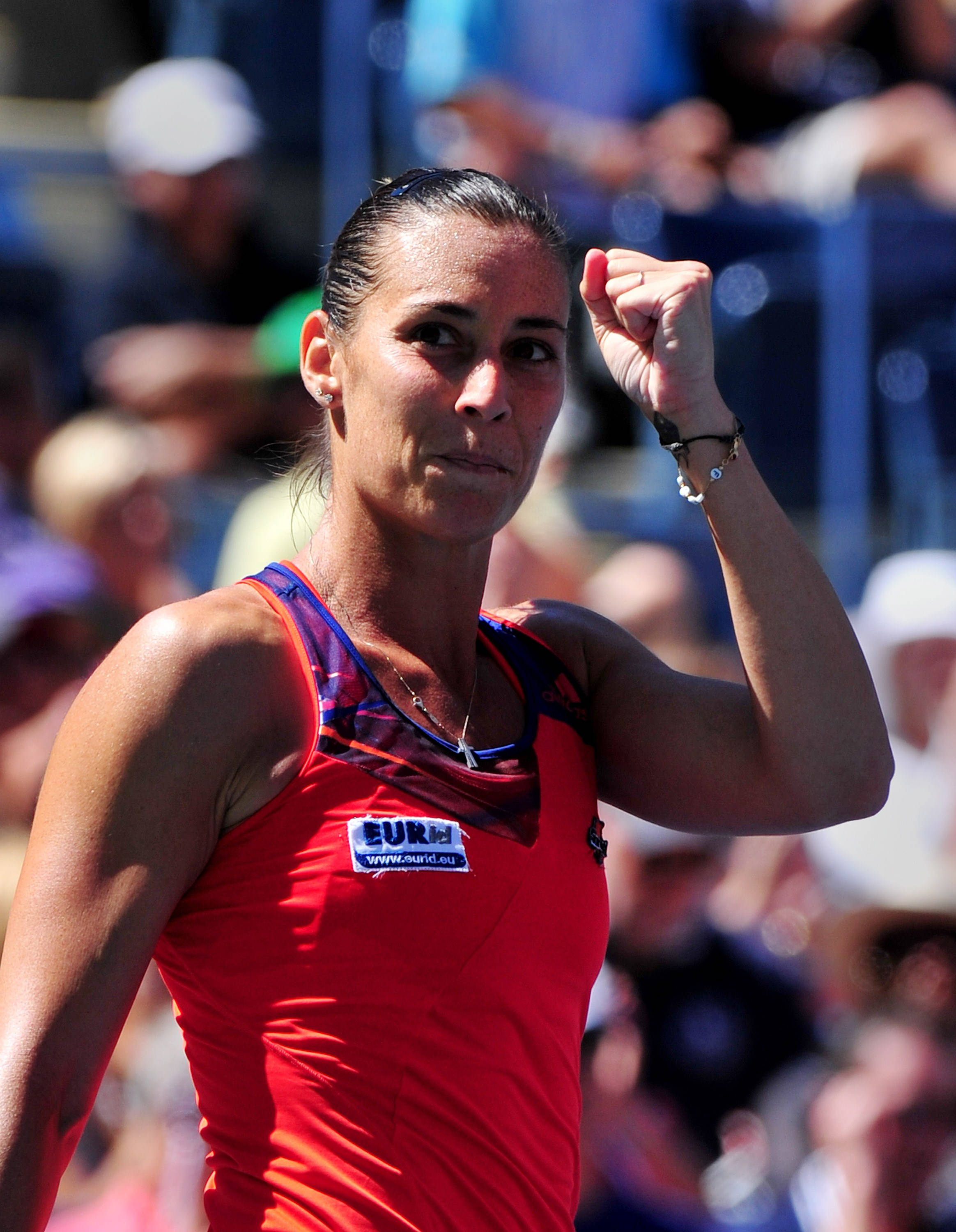Flavia Pennetta, red top, bright sunlight, 2K Phone Wallpaper