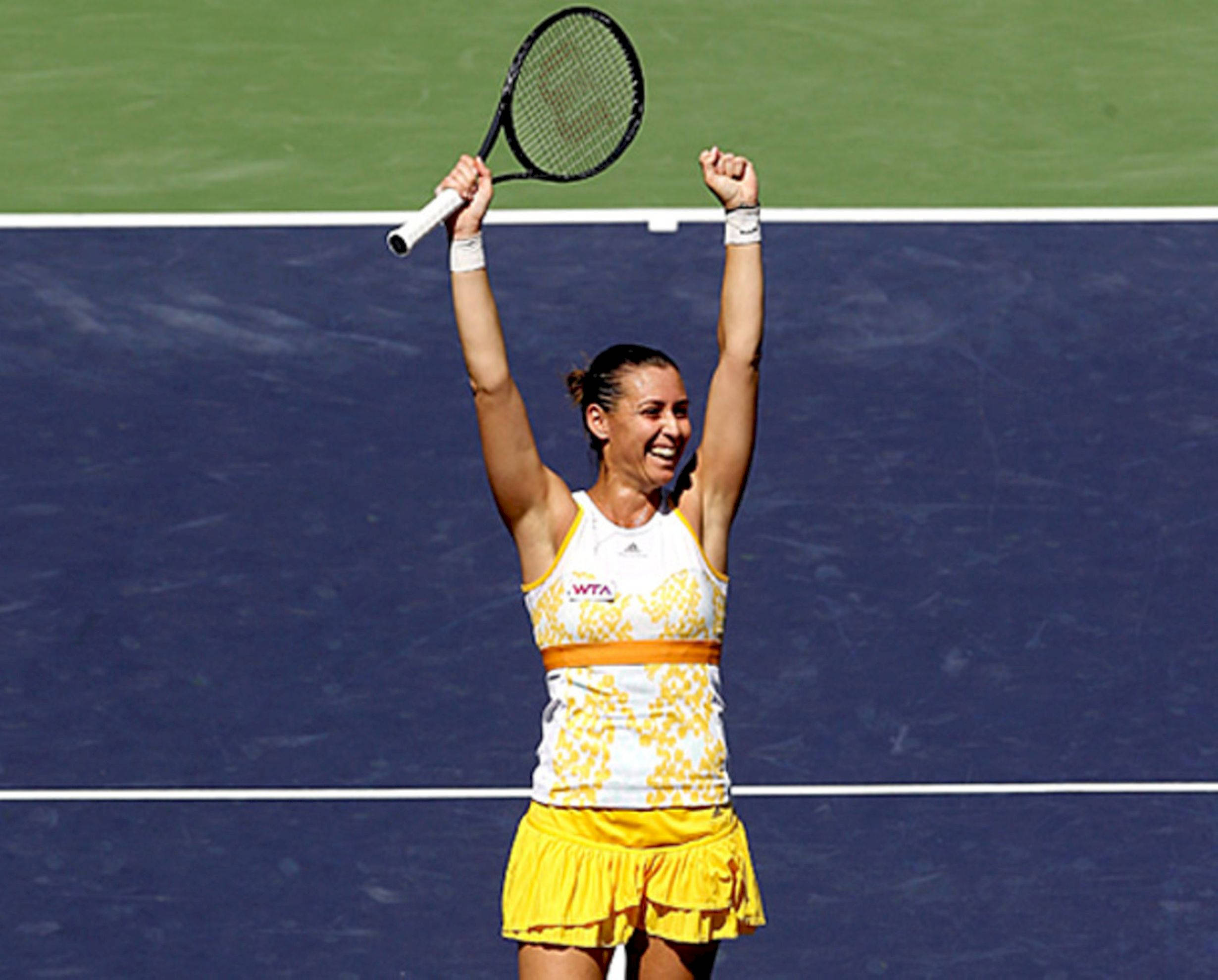 Flavia Pennetta, racket, blue hard court, Full HD Desktop Wallpaper