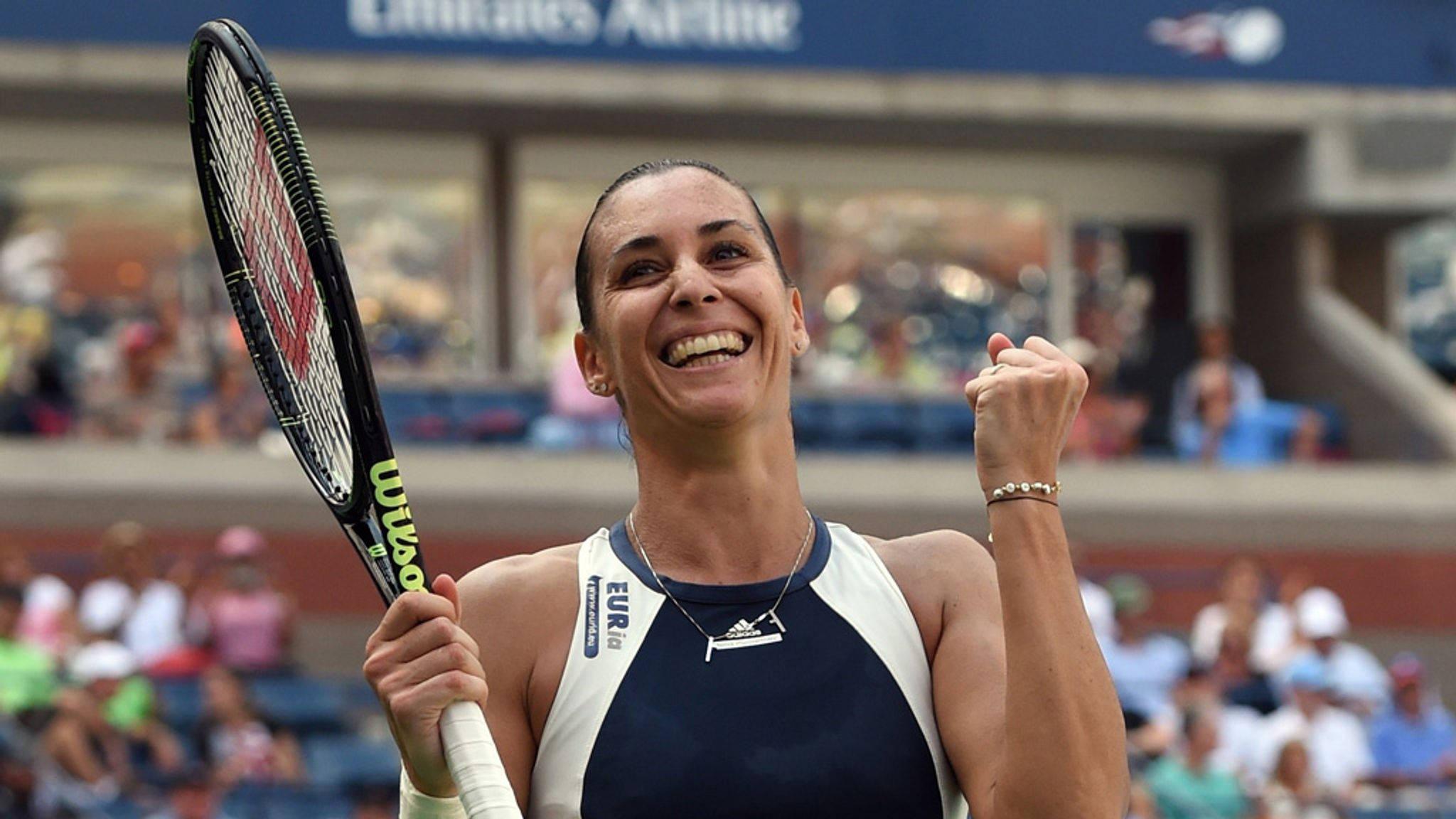 Flavia Pennetta, tennis player, sunlit court, Full HD Desktop Wallpaper