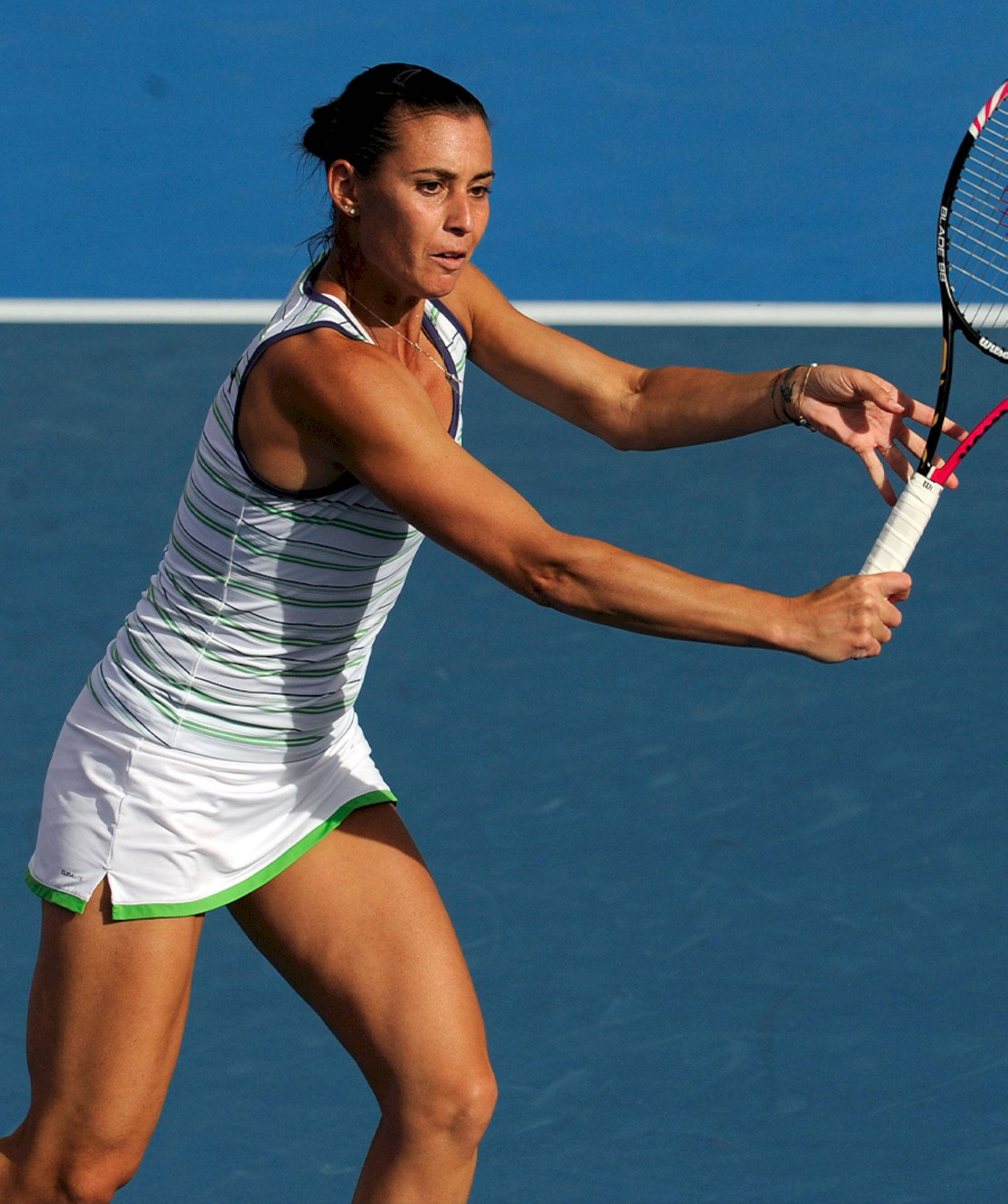 Flavia Pennetta, side swing, blue court, Full HD Phone Wallpaper