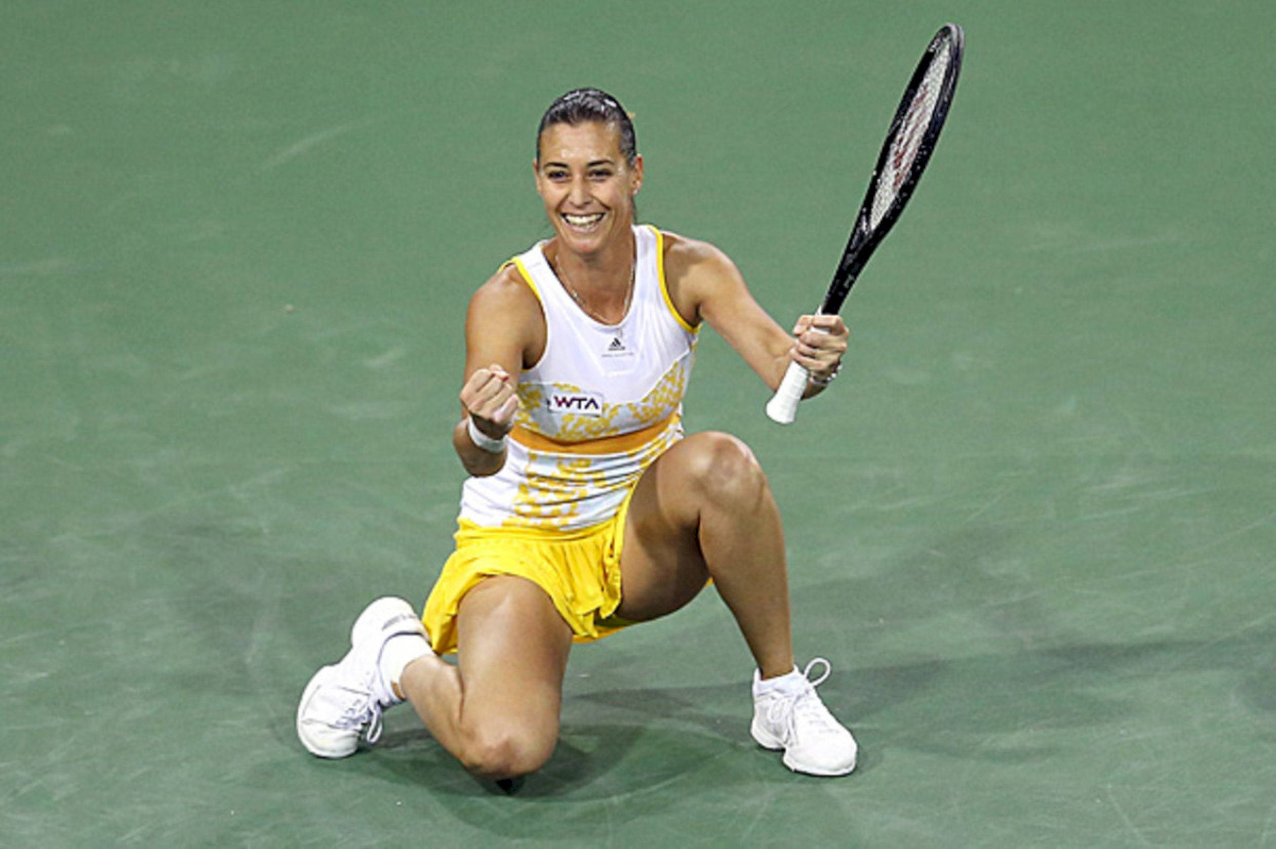 Flavia Pennetta, tennis court, green court, Full HD Desktop Wallpaper