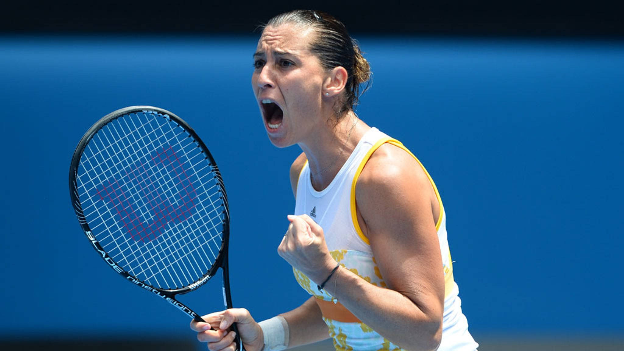 Flavia Pennetta, tennis court, racket, Full HD Desktop Wallpaper