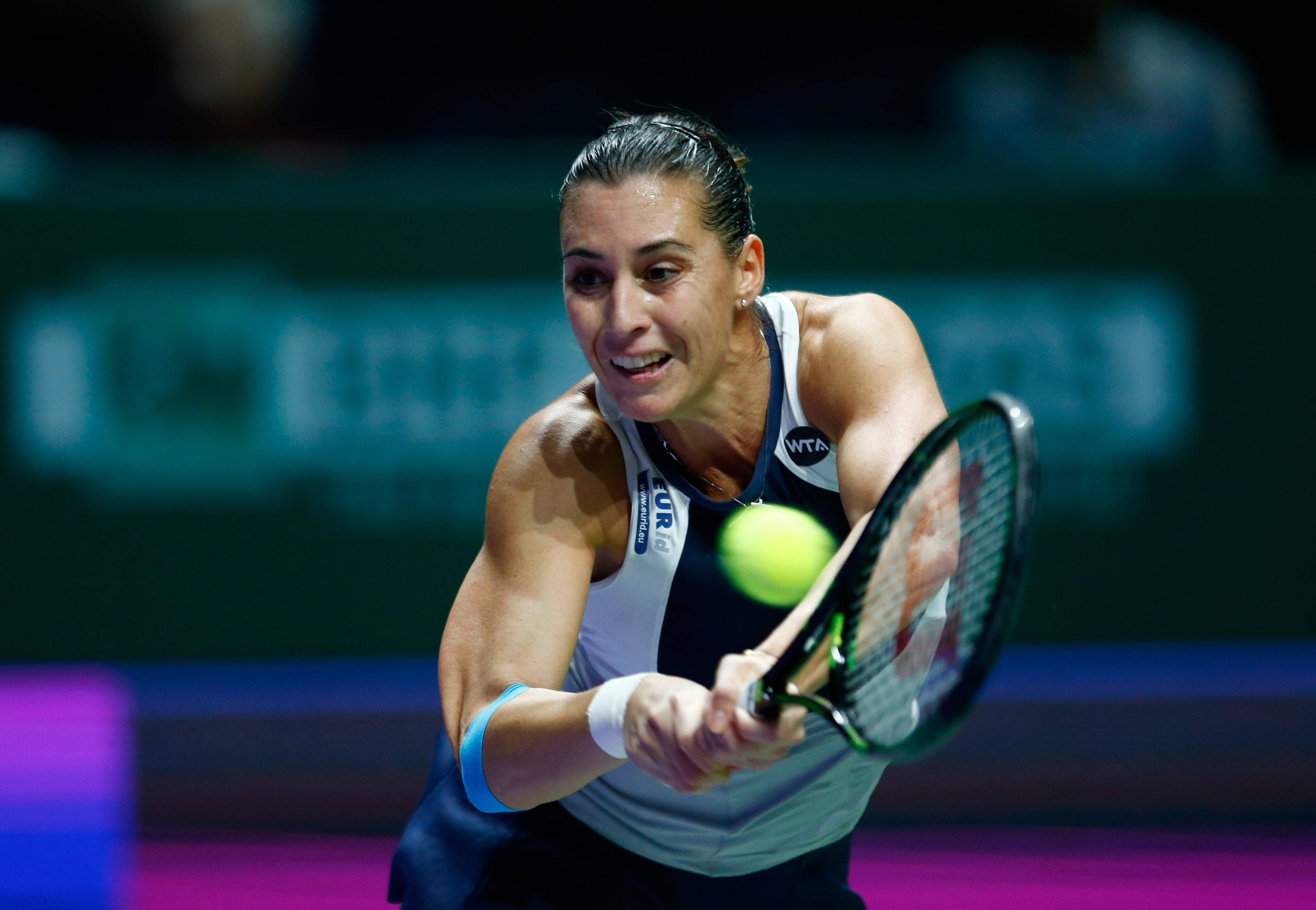 Flavia Pennetta, tennis player, bright yellow ball, 4K Desktop Wallpaper