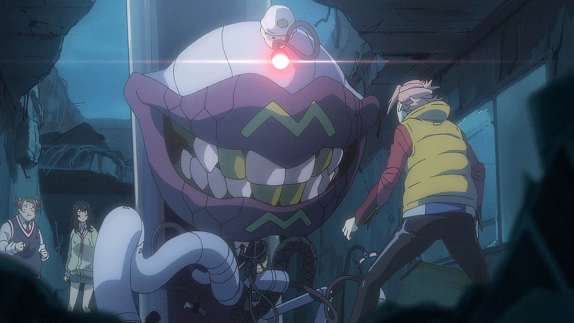 FLCL Alternative, purple anime monster, glowing red eye, Full HD Desktop Wallpaper