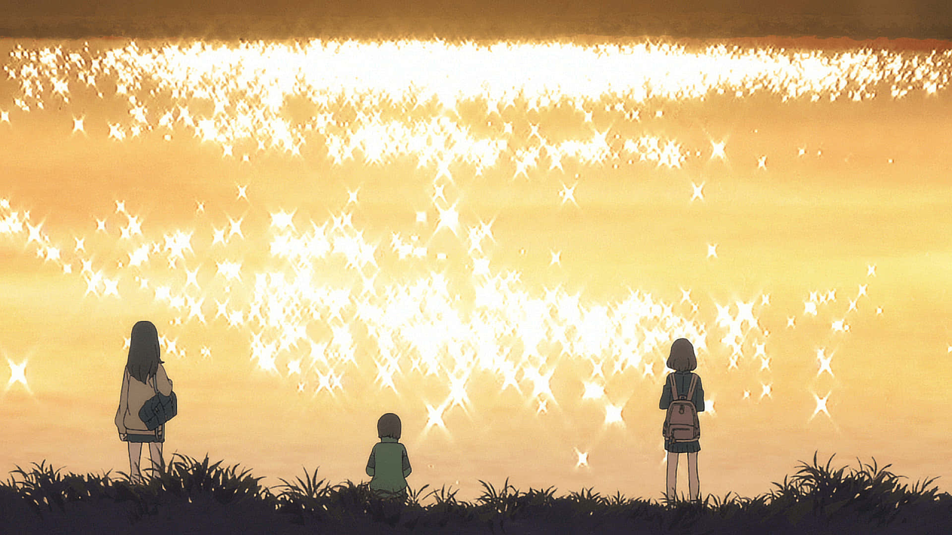 FLCL Alternative, golden sky, sparkling stars, Full HD Desktop Wallpaper