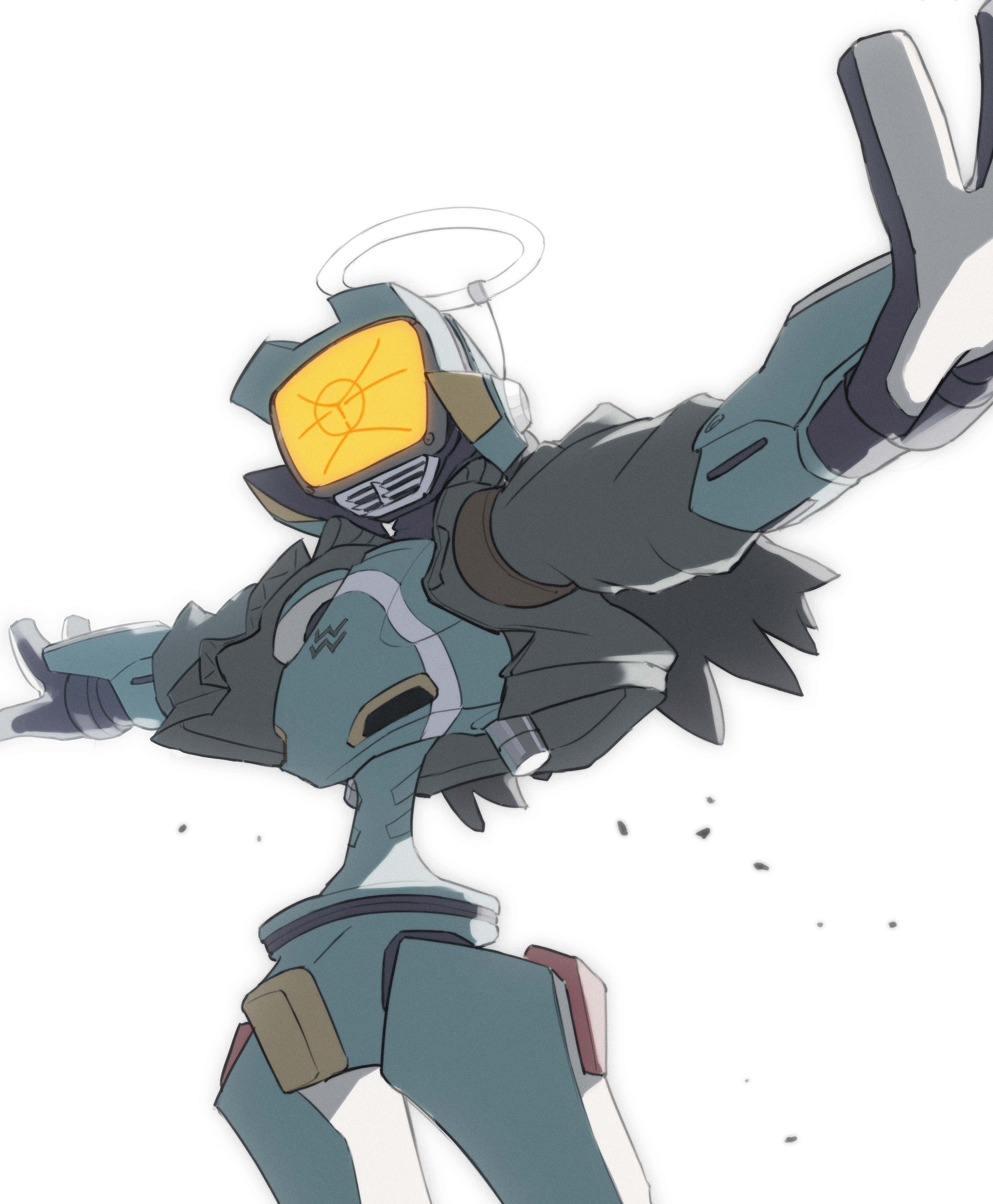 FLCL Canti, futuristic armor, glowing yellow visor, 4K Phone Wallpaper