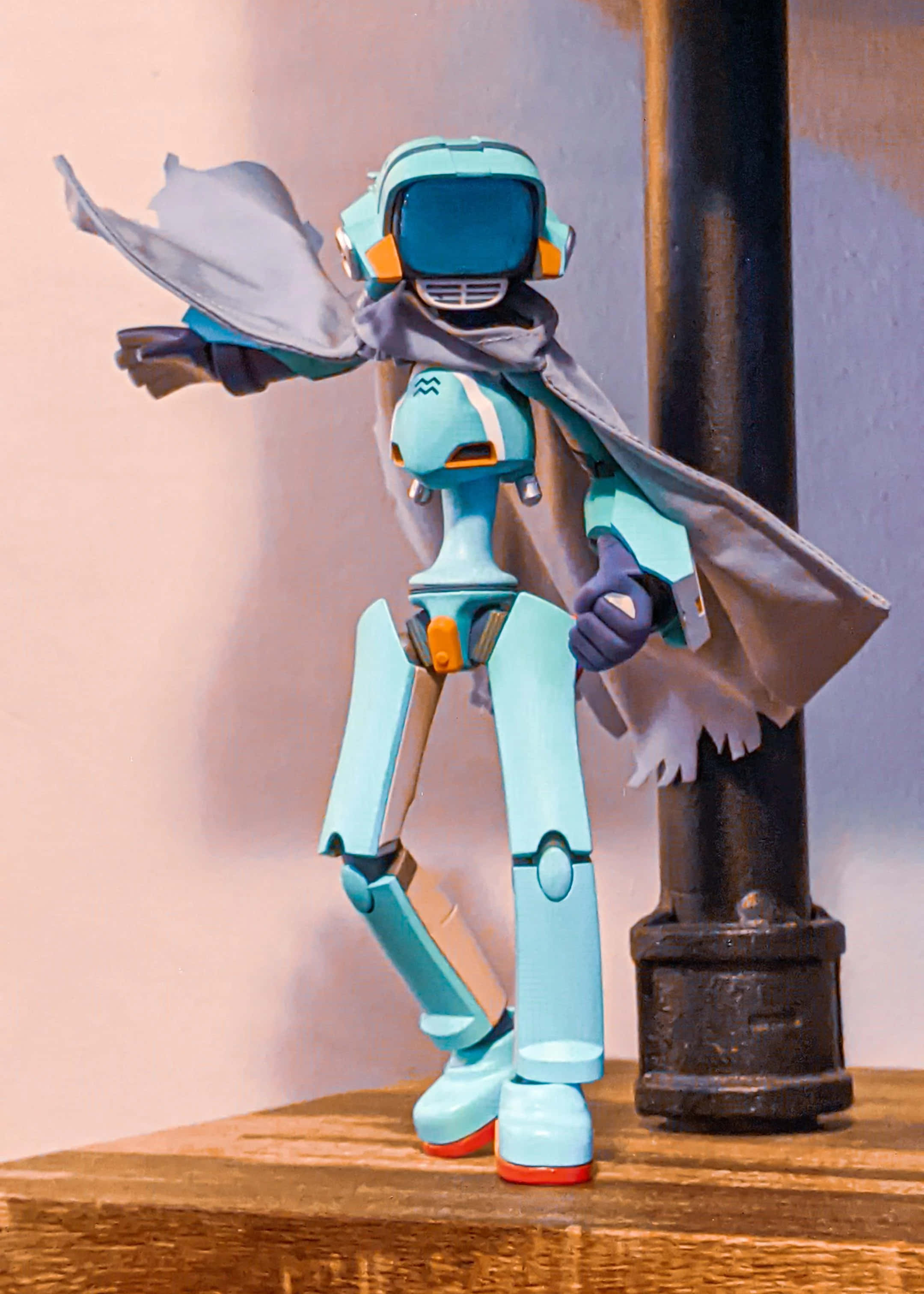 Flcl Canti, teal robot figurine, gray cape, 2K Phone Wallpaper