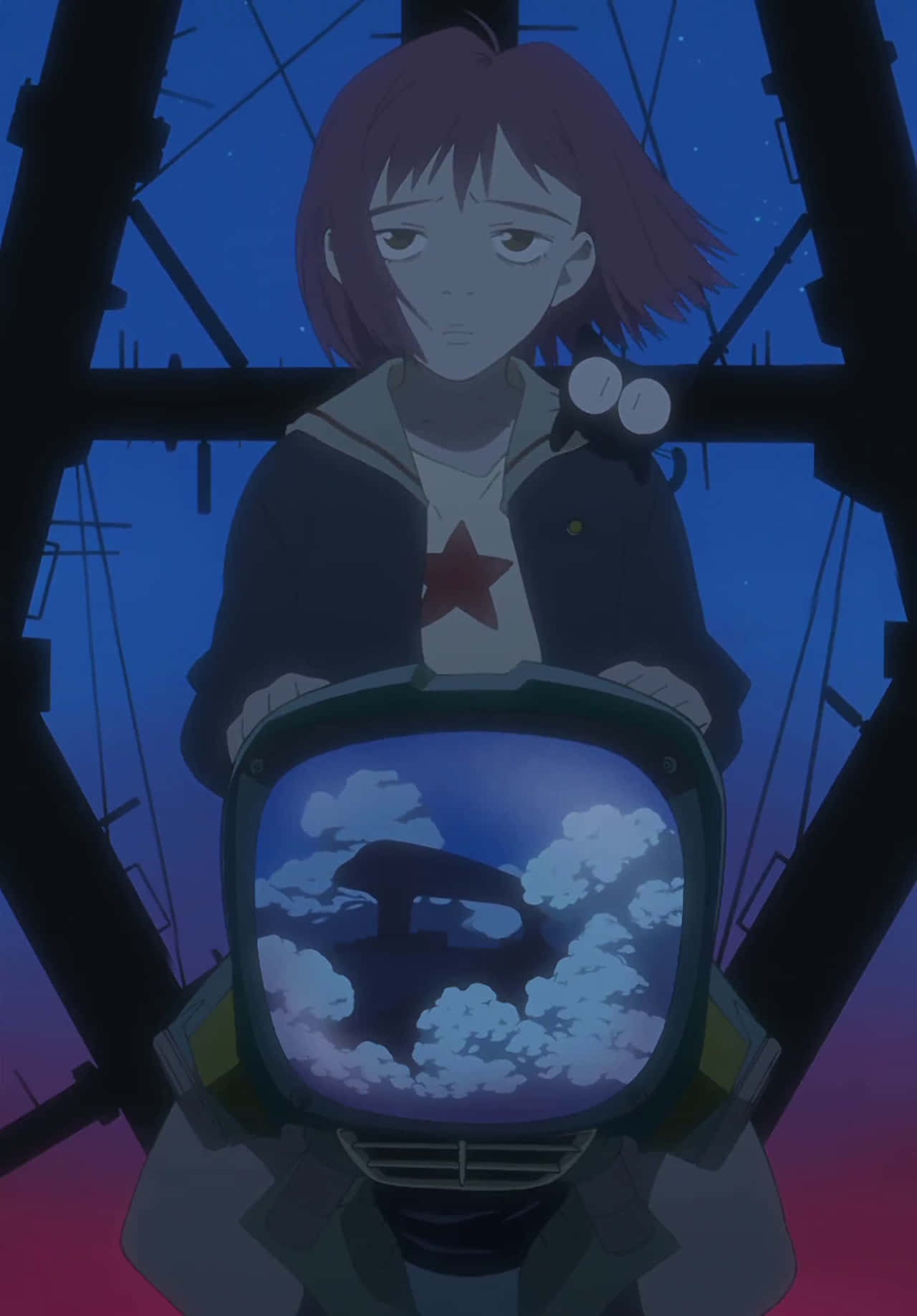 FLCL Canti, purple hair, glowing TV, HD Phone Wallpaper