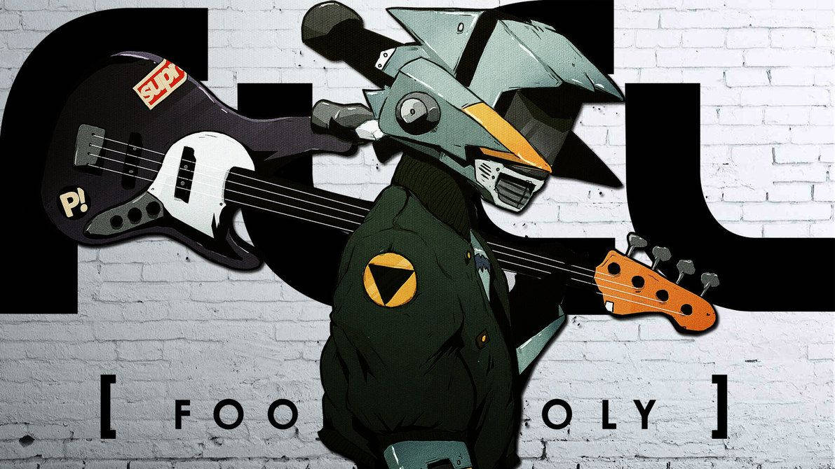 FLCL Canti, bass guitar, graffiti-covered brick wall, SD Desktop Wallpaper