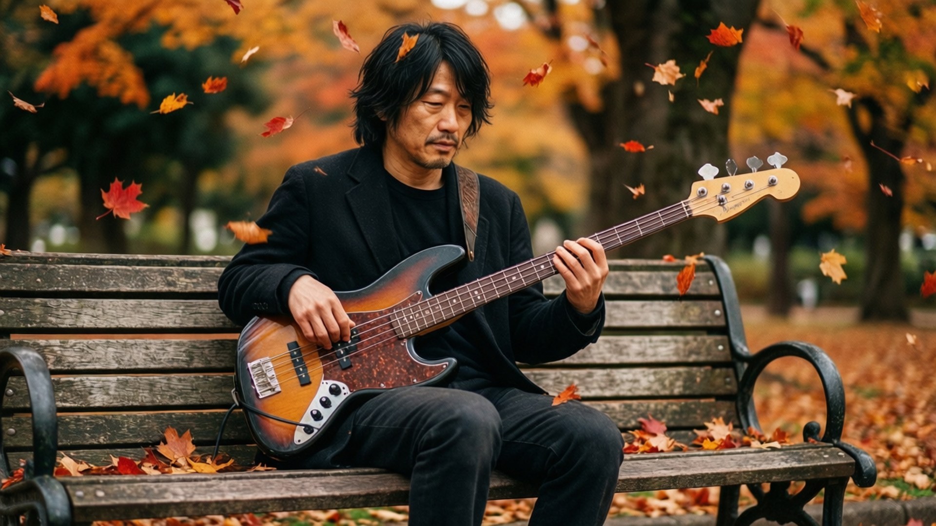 Gaku Manabe, bass, autumn park, Full HD Desktop Wallpaper