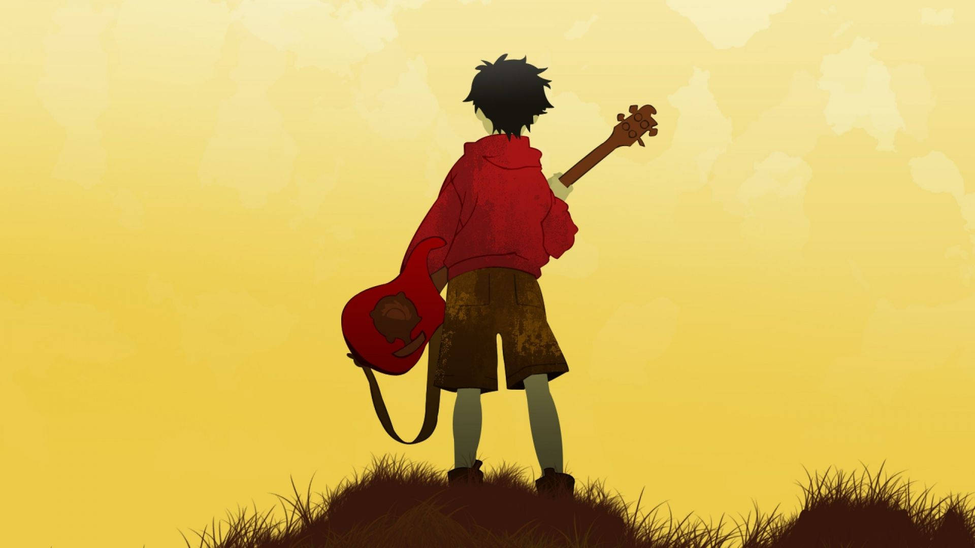 Flcl, red hoodie, red guitar, Full HD Desktop Wallpaper