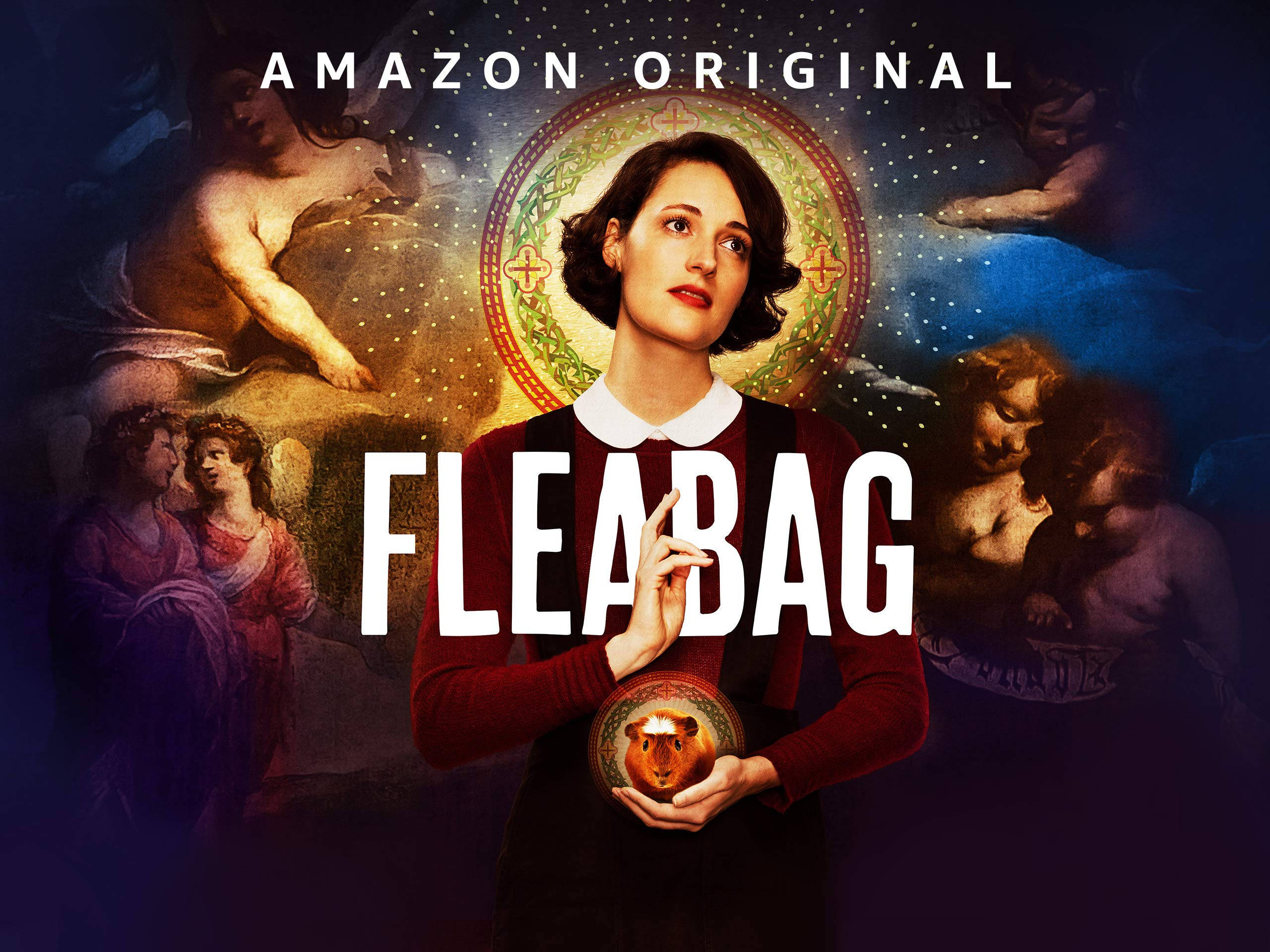 Fleabag, red sweater, guinea pig, 2K Desktop Wallpaper