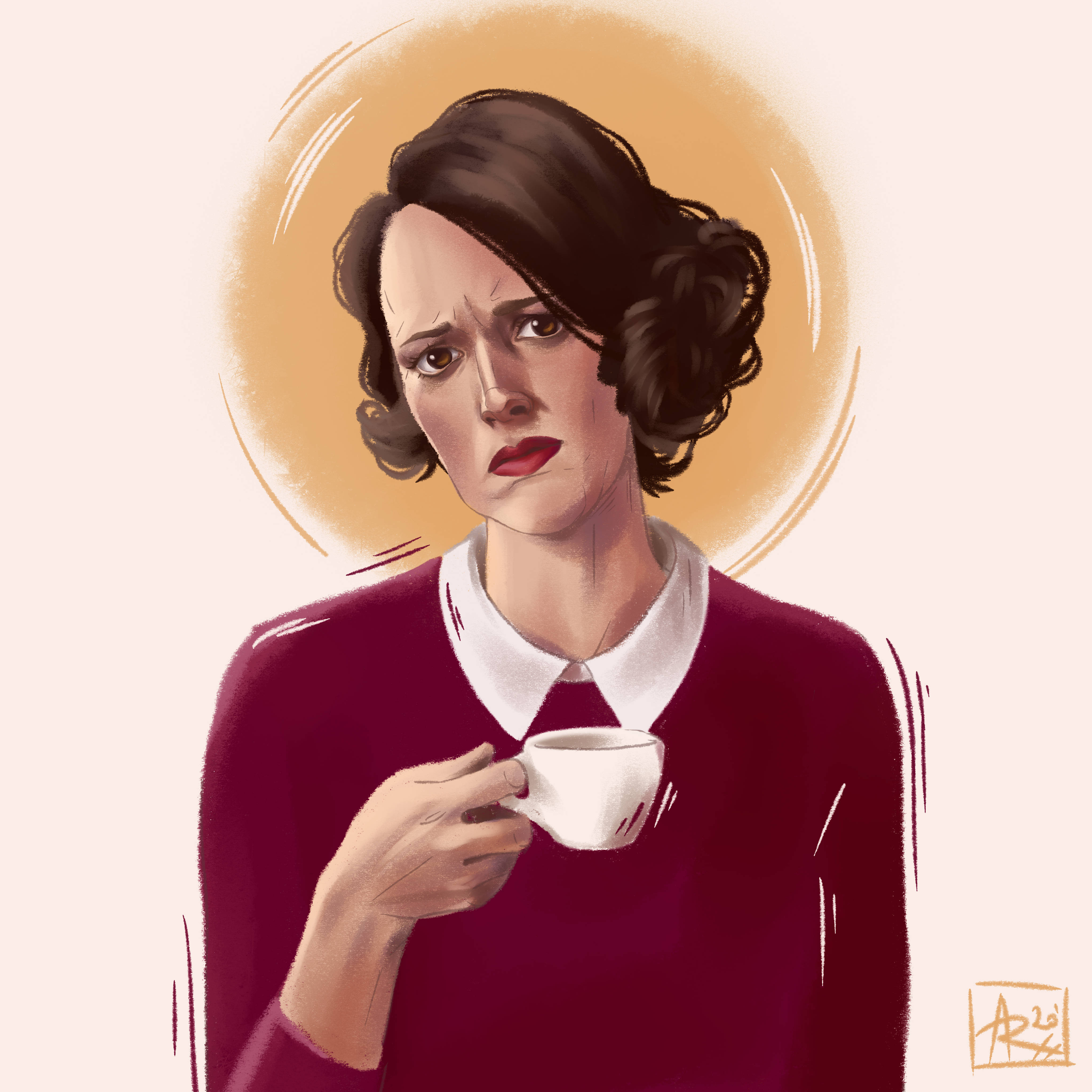 Fleabag, red, white teacup, 4K Desktop Wallpaper