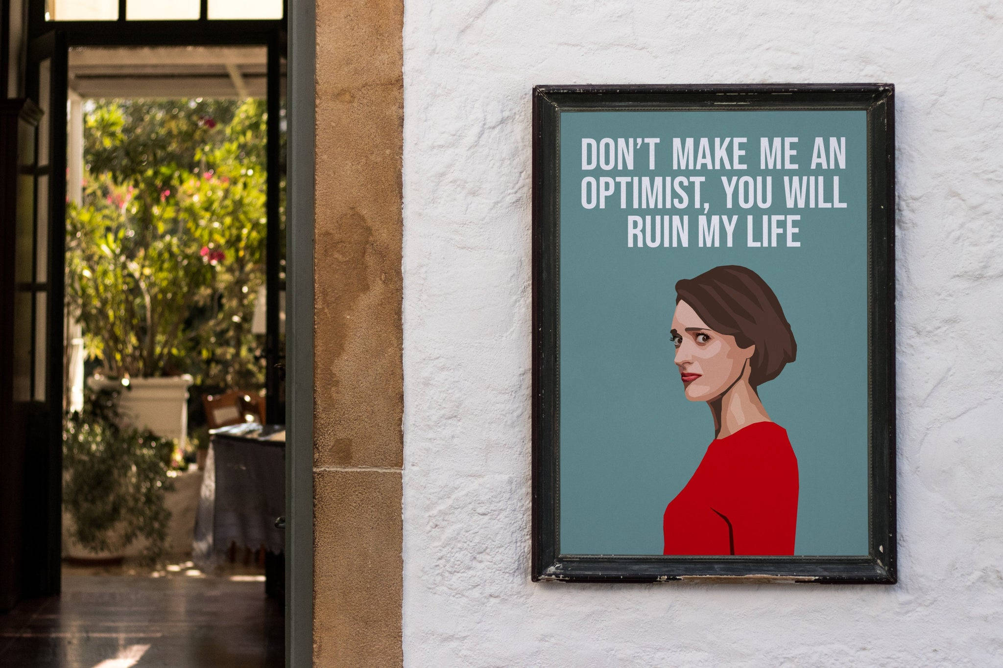 Fleabag, red, bold text, Full HD Desktop Wallpaper