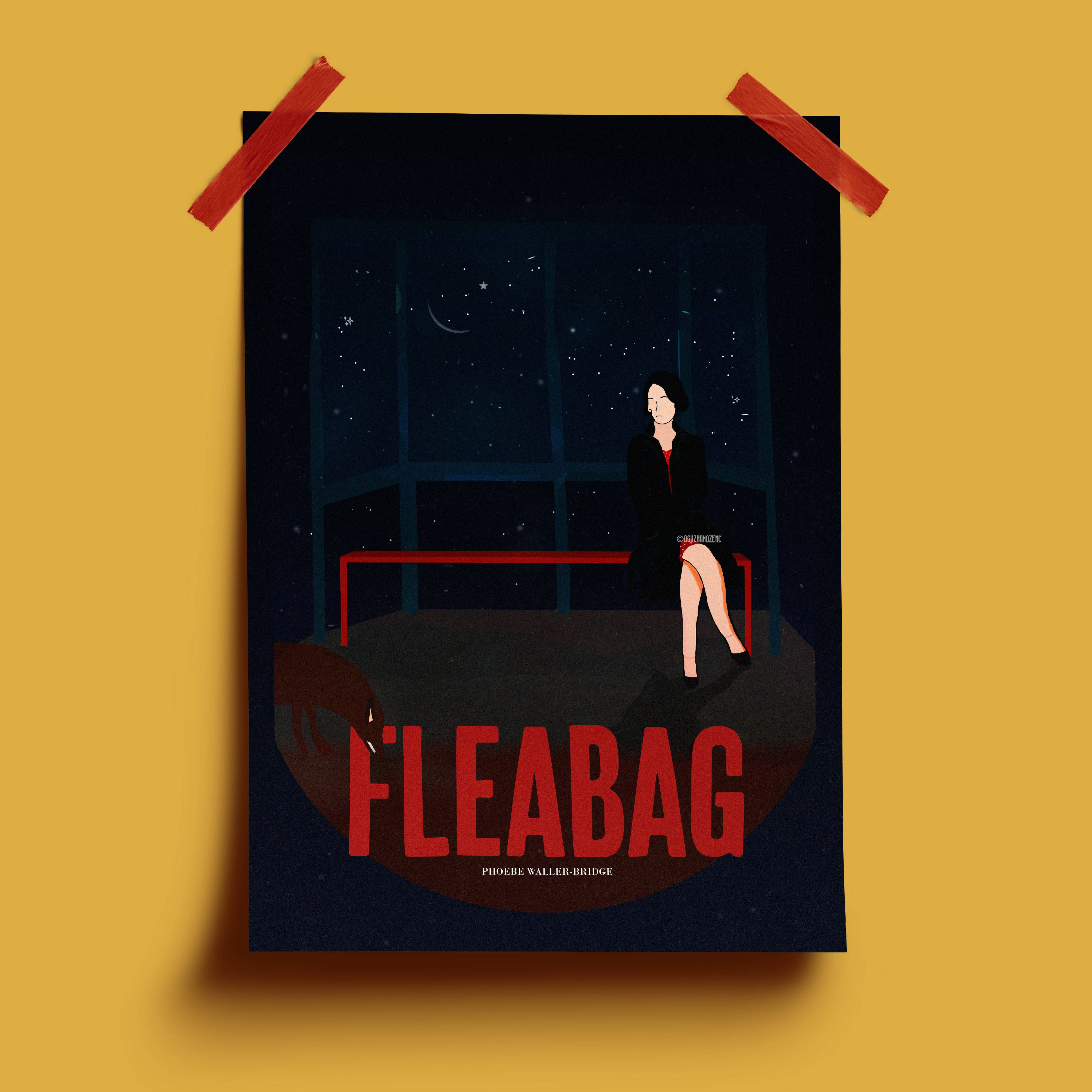 Fleabag, yellow wall, starry night sky, 4K Desktop Wallpaper