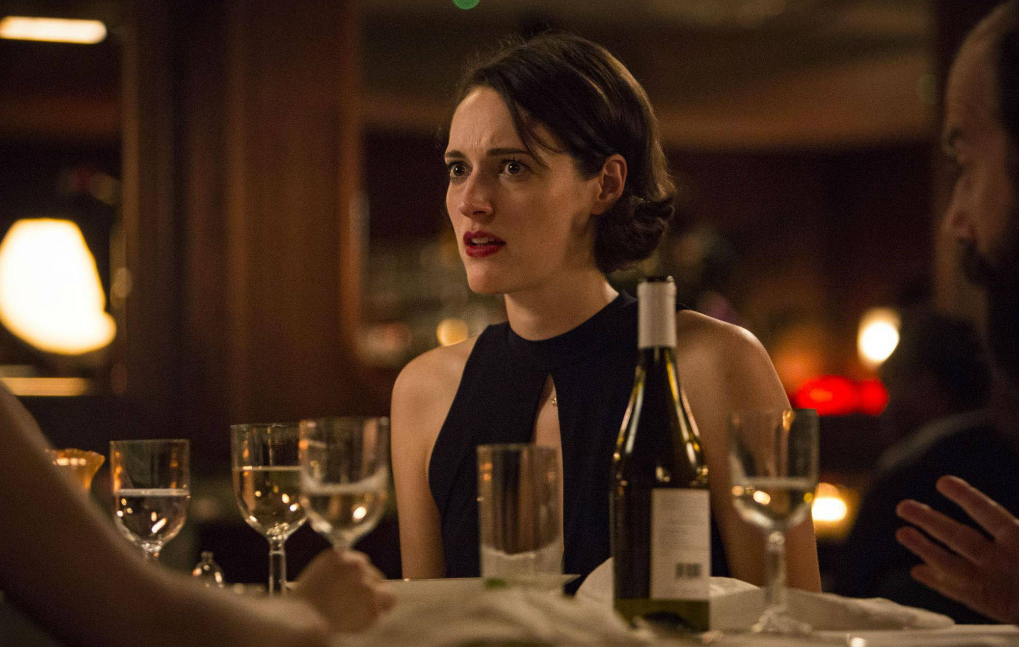 Fleabag, champagne glasses, black dress, Full HD Desktop Wallpaper