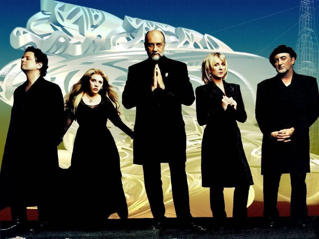 Fleetwood Mac, holographic background, black attire, SD Desktop Wallpaper