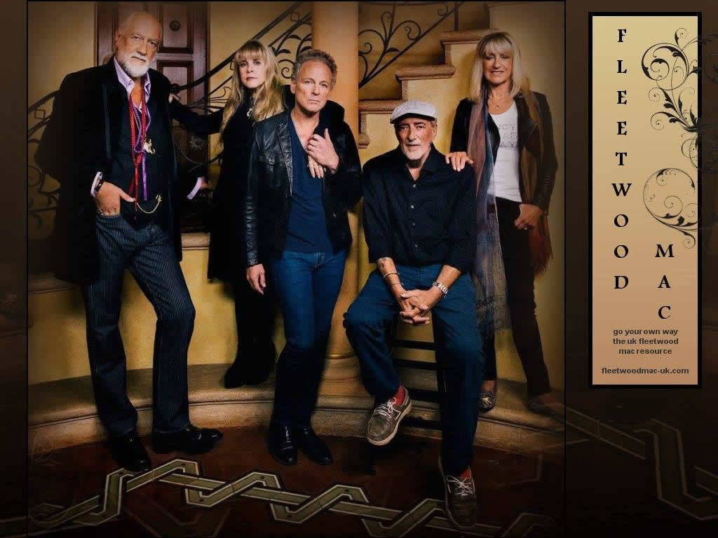 Fleetwood Mac, five members, ornate stairs, SD Desktop Wallpaper