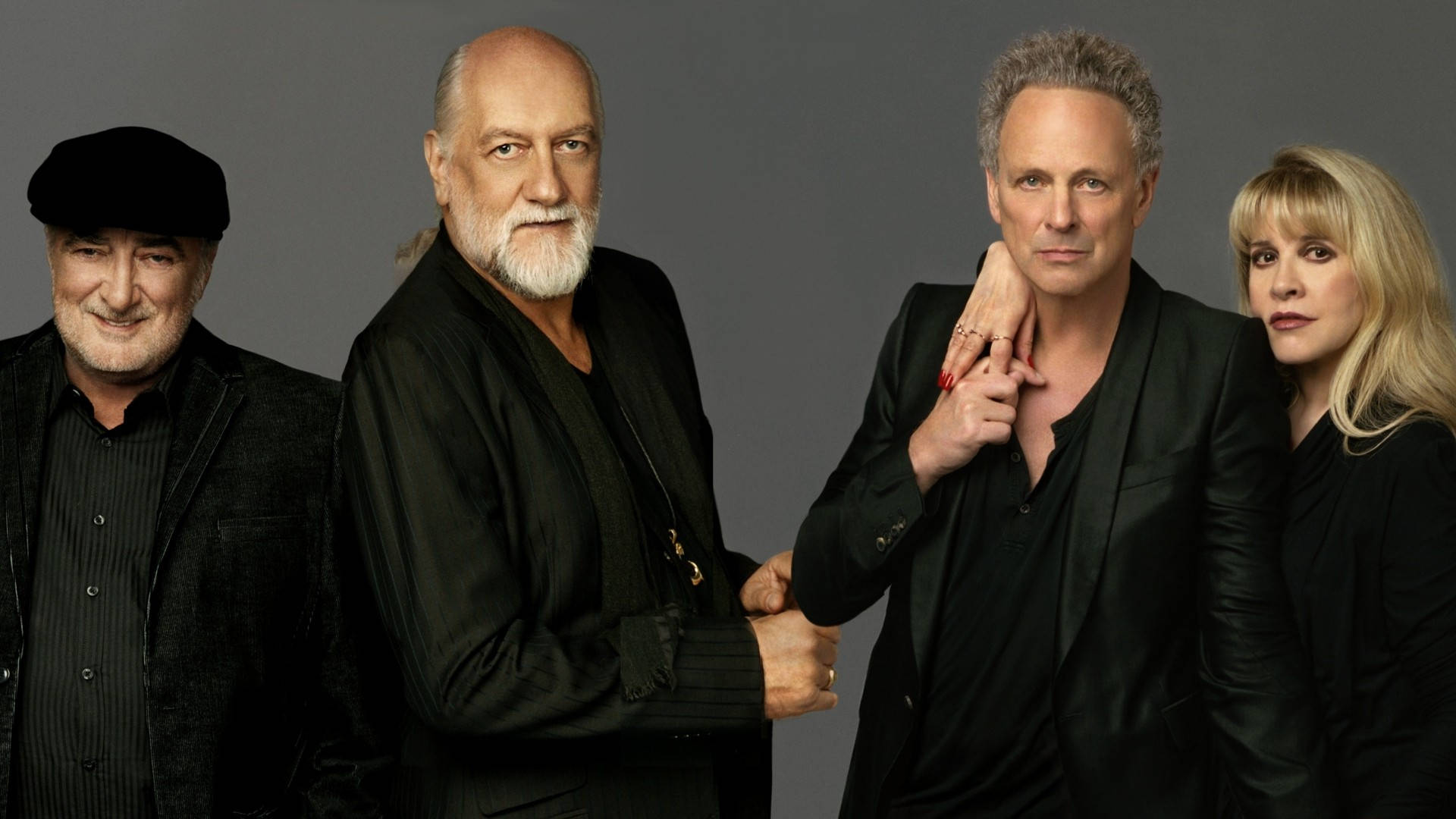Fleetwood Mac, black attire, gray studio backdrop, Full HD Desktop Wallpaper