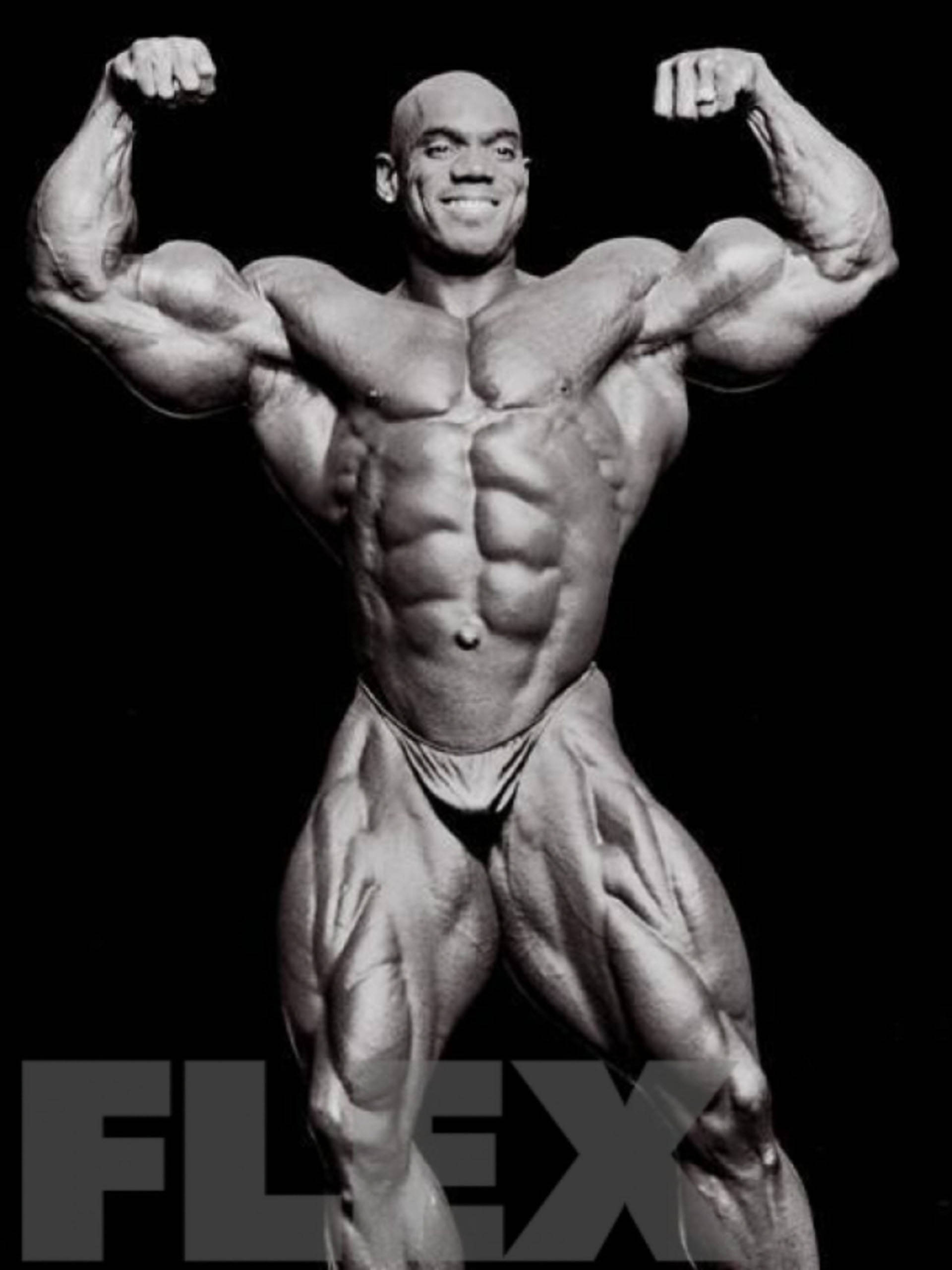 Flex Wheeler, muscular bodybuilder, black and white photo, 2K Phone Wallpaper