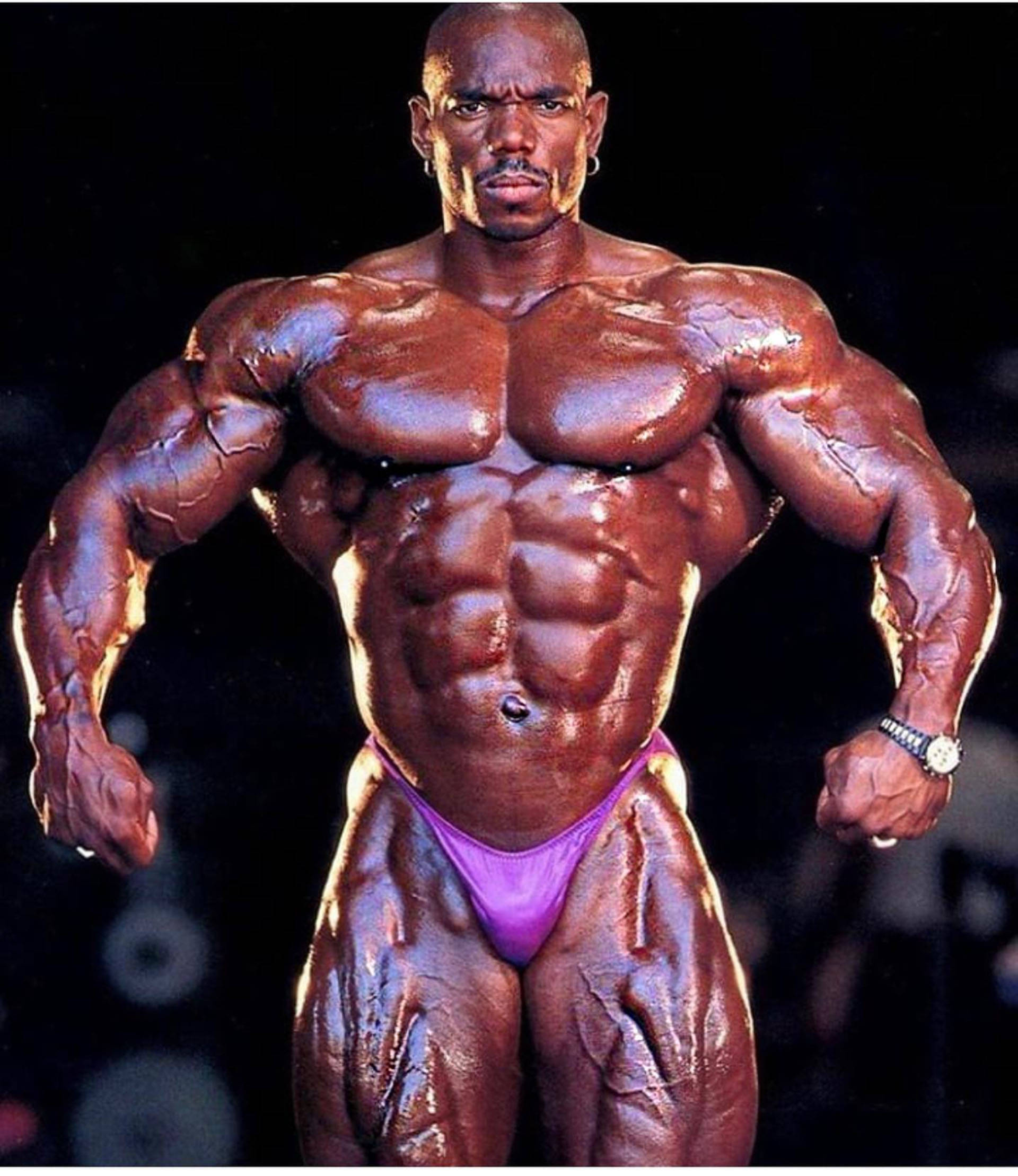 Flex Wheeler, purple posing trunks, oiled skin, Full HD Phone Wallpaper