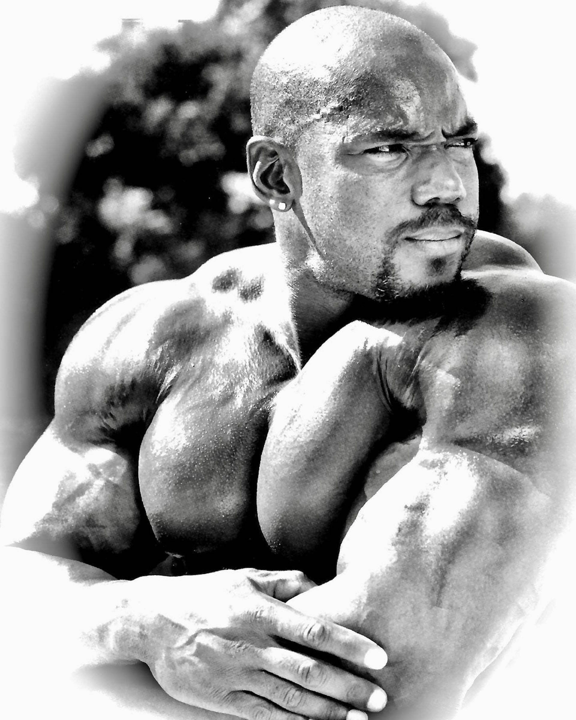 Flex Wheeler, black and white portrait, muscular bald man, Full HD Phone Wallpaper