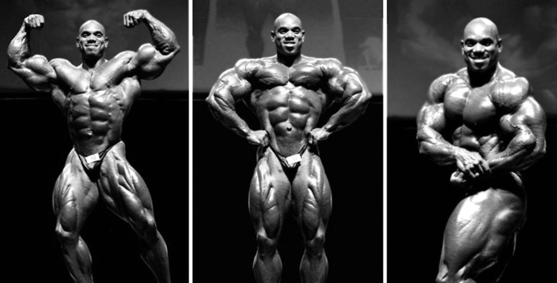 Flex Wheeler, black and white triptych, muscular bodybuilder, Full HD Desktop Wallpaper