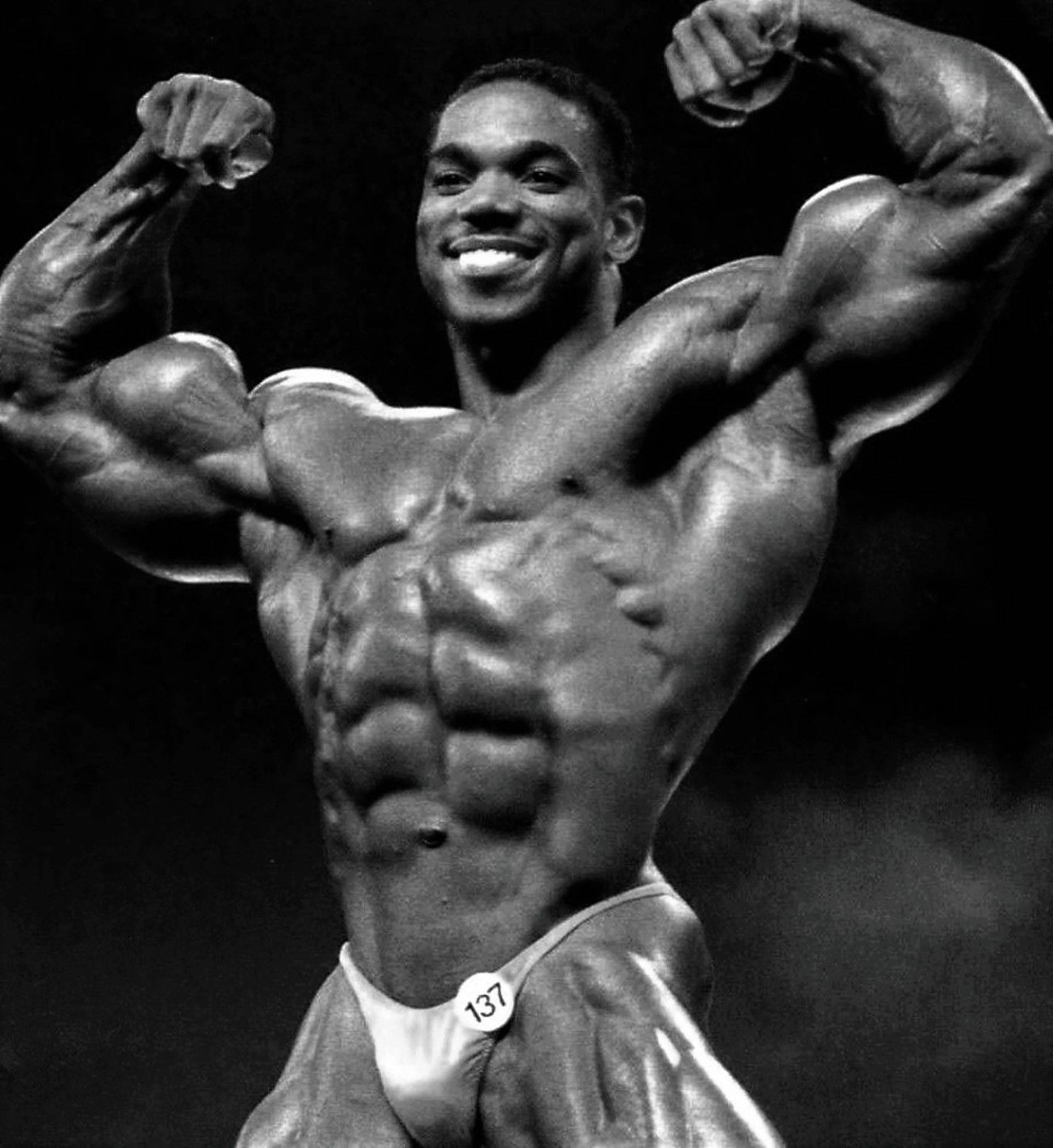 Flex Wheeler, front double biceps, black and white photo, Full HD Phone Wallpaper