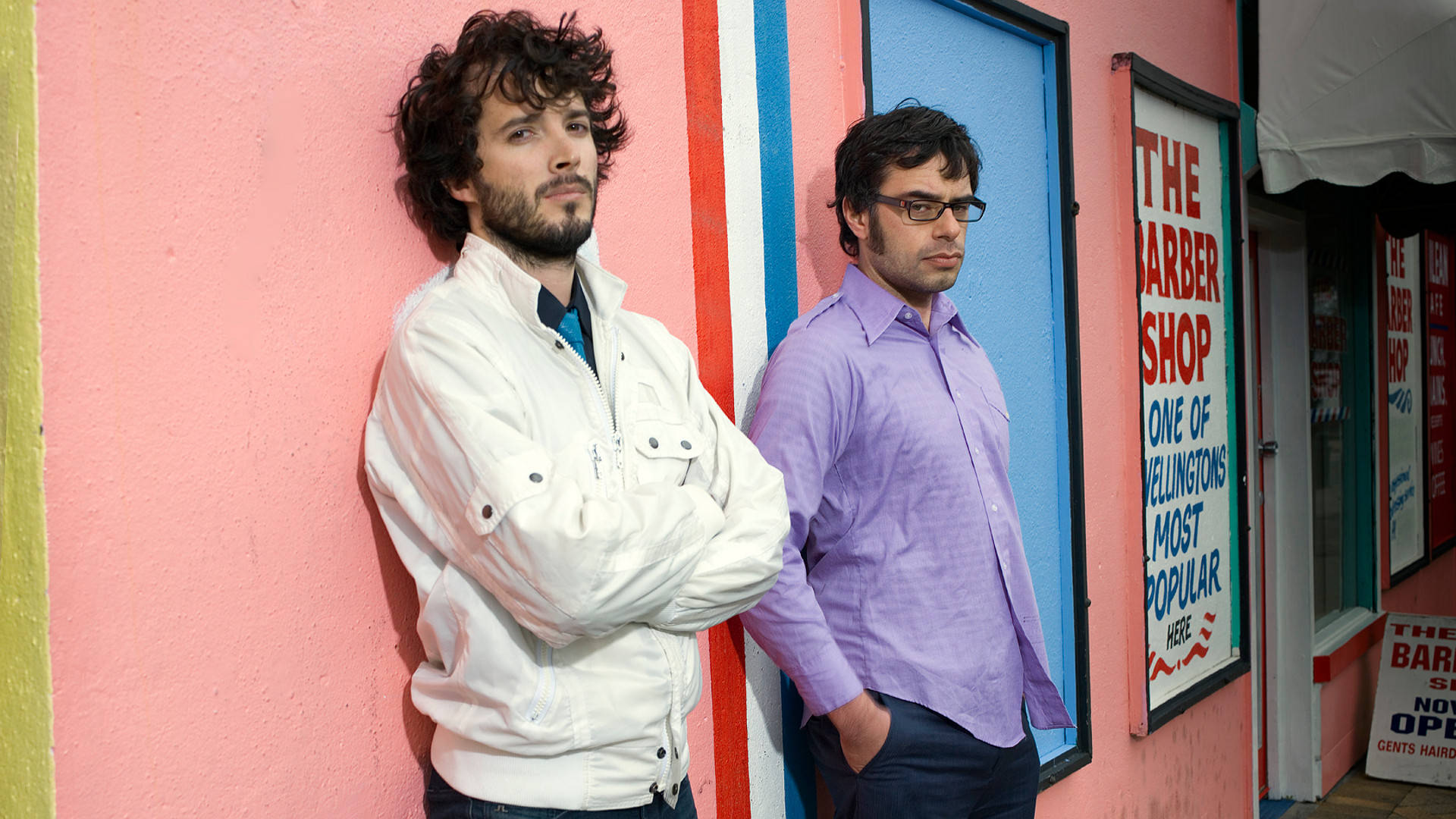 Flight Of The Conchords, musical partners, vibrant pink wall, Full HD Desktop Wallpaper