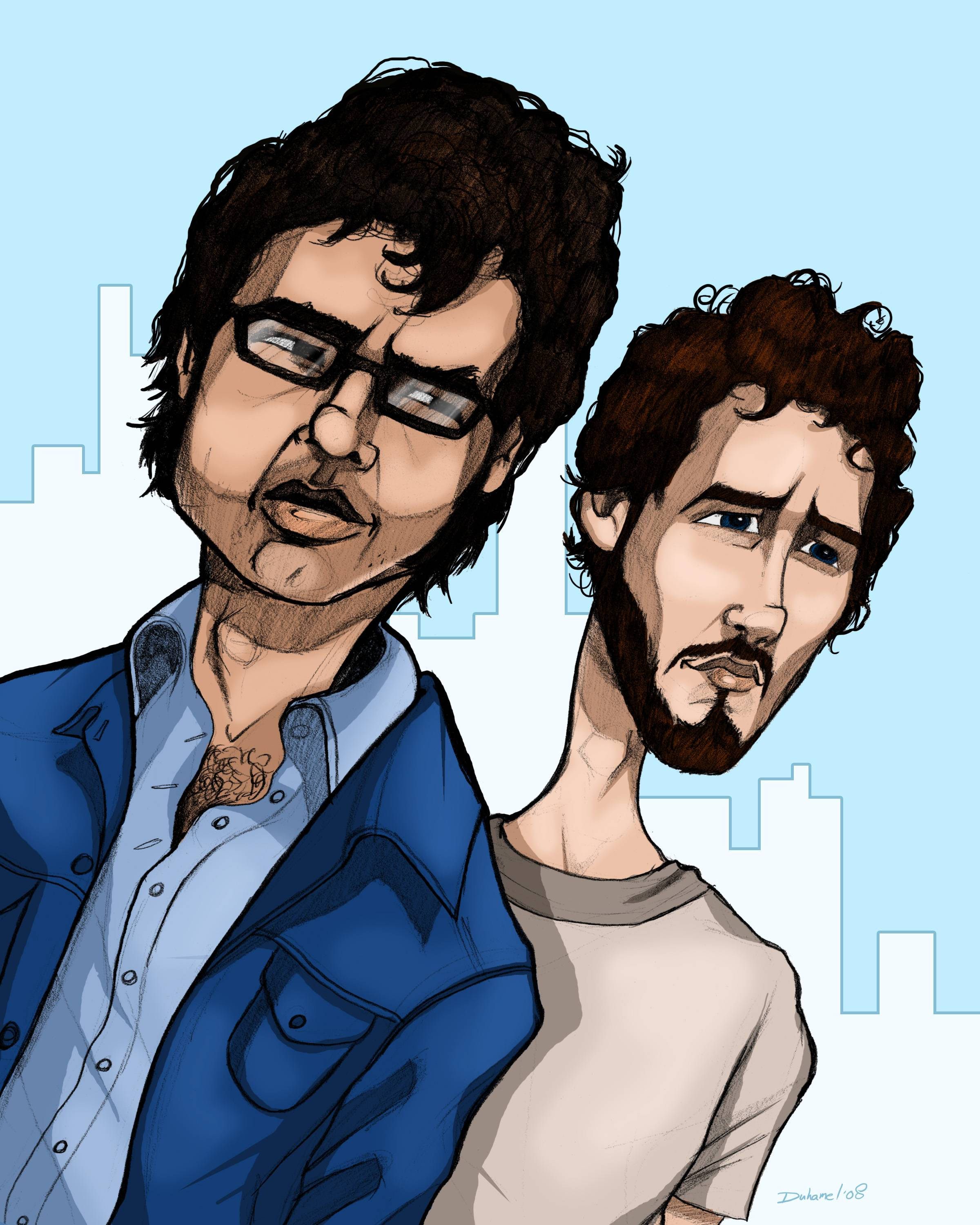 Flight Of The Conchords, cartoon art, stylized men, 2K Phone Wallpaper