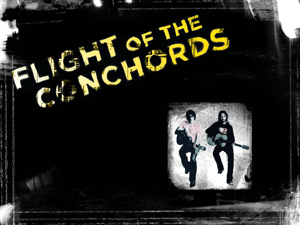 Flight Of The Conchords, grungy poster, yellow text, SD Desktop Wallpaper