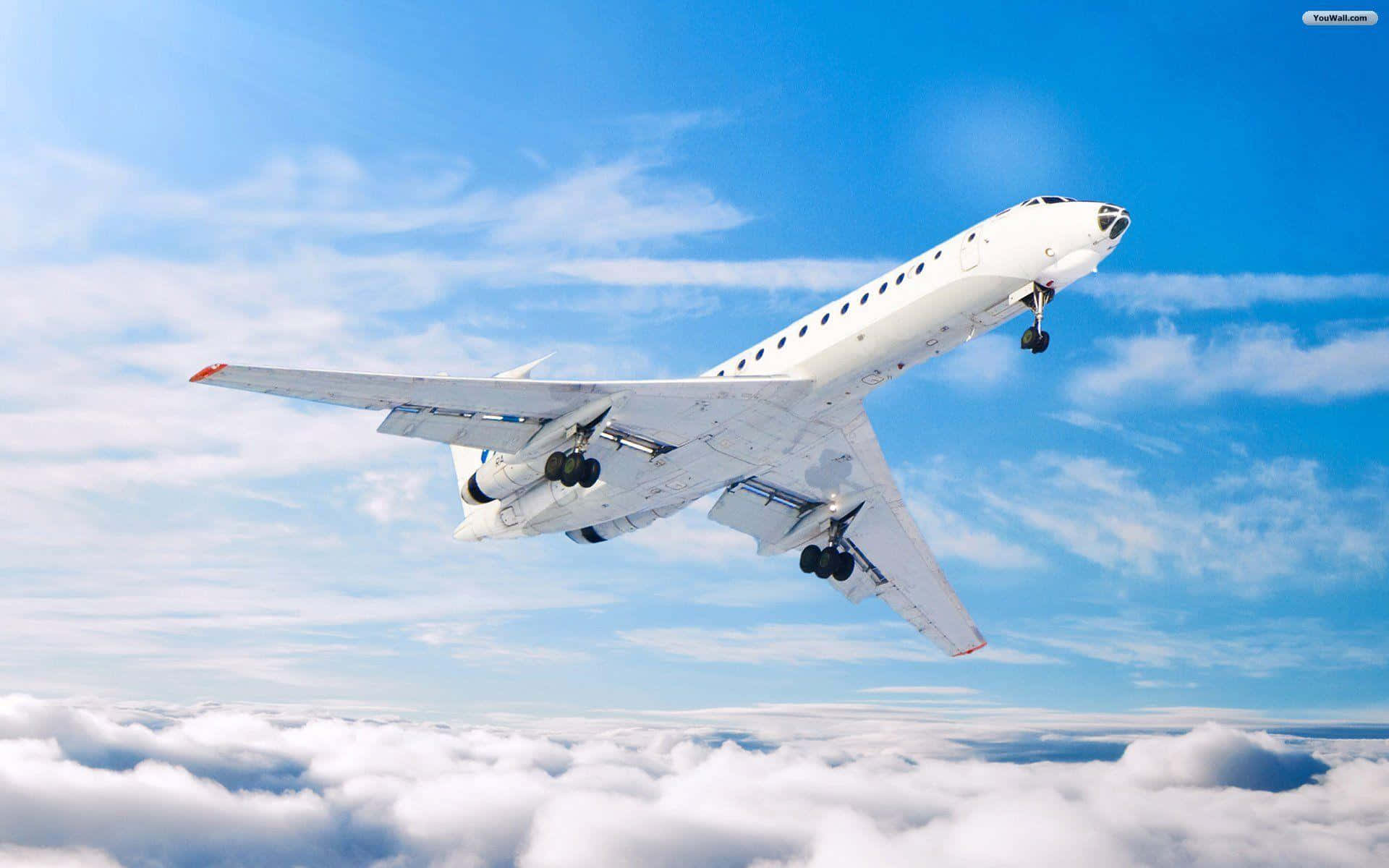 Flight, white passenger jet, fluffy white clouds, Full HD Desktop Wallpaper