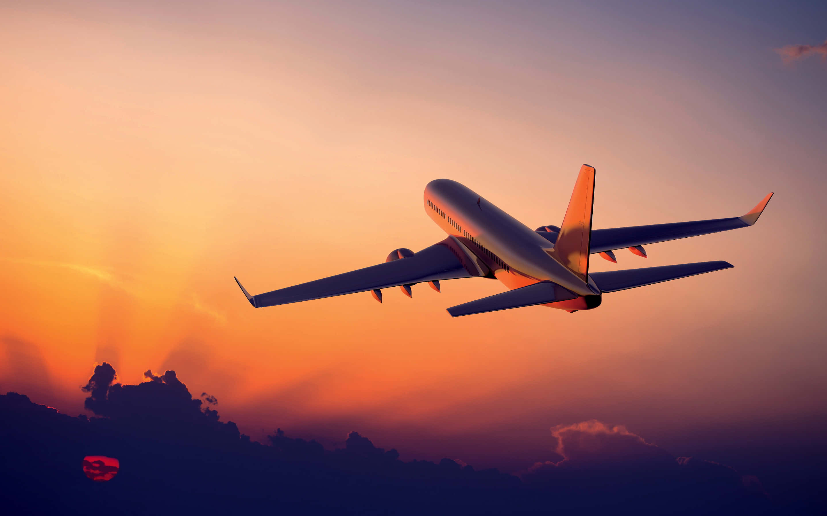 Flight, orange aesthetic, vibrant sunset sky, 2K Desktop Wallpaper