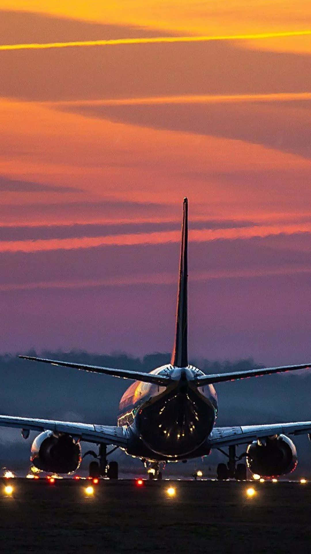 commercial airplane, runway, dusk, Full HD Phone Wallpaper