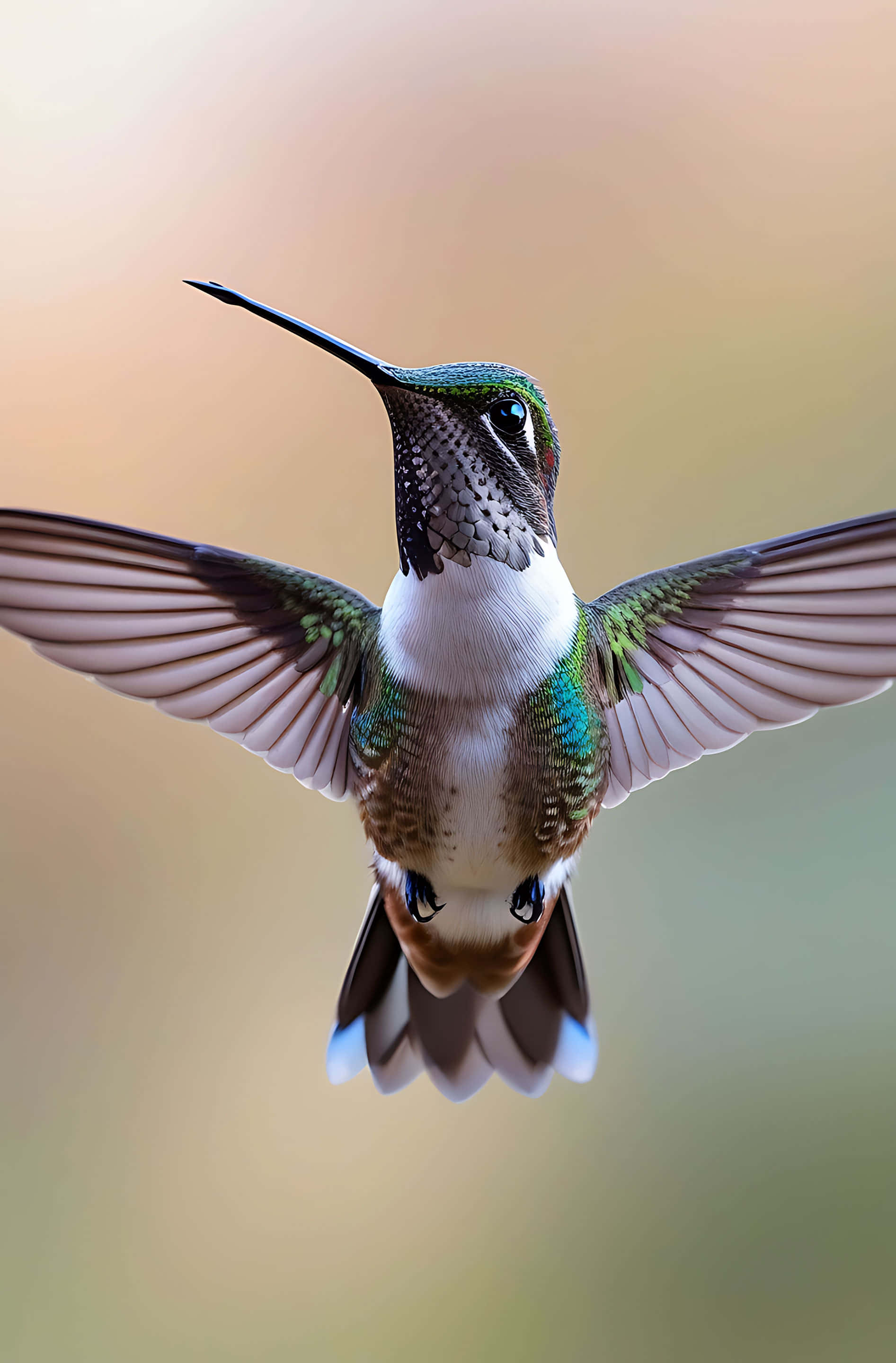 hummingbird, flight, wings spread wide, 2K Phone Wallpaper