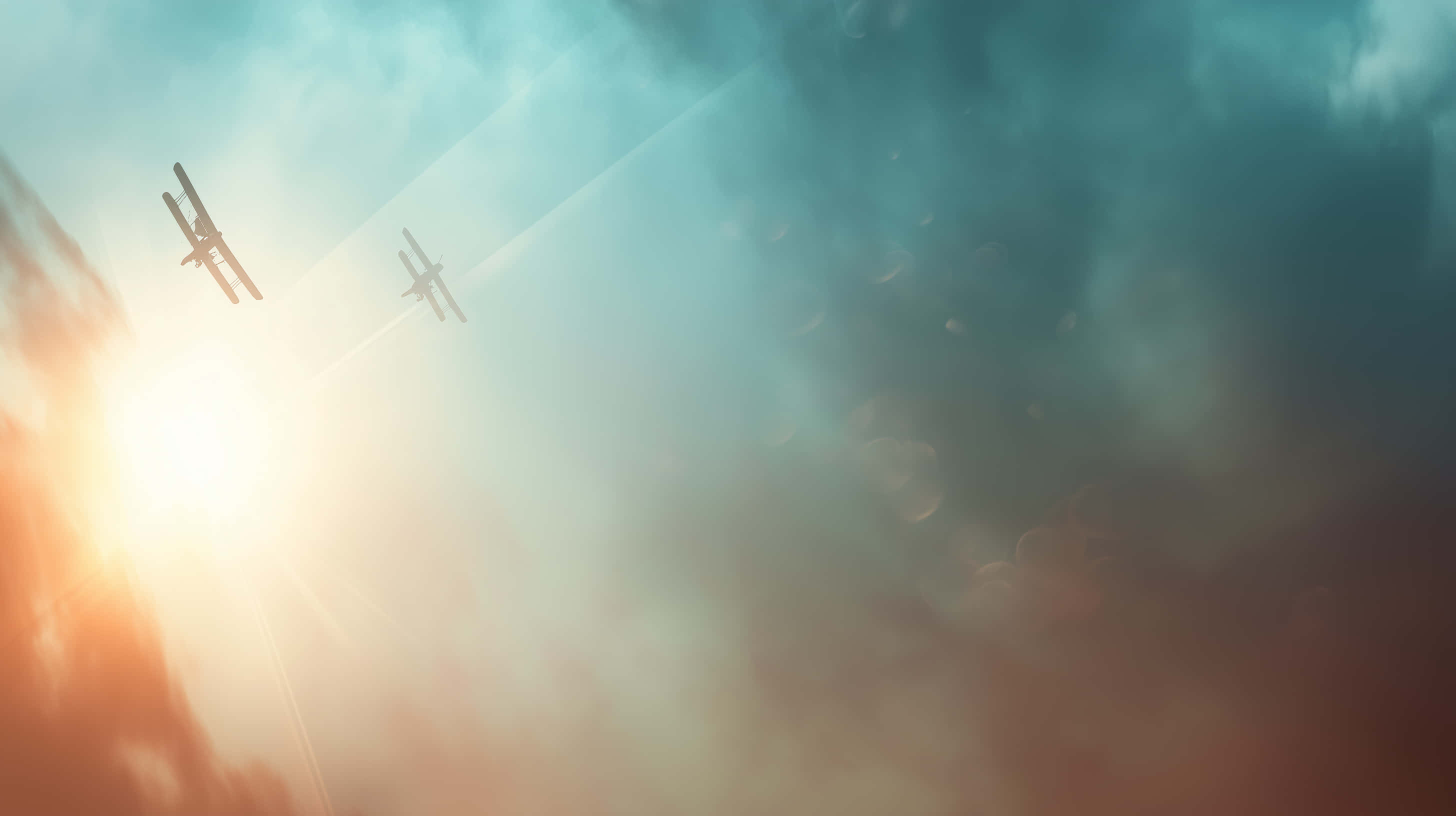 bi planes, dynamic sky, sunbeams, 2K Desktop Wallpaper