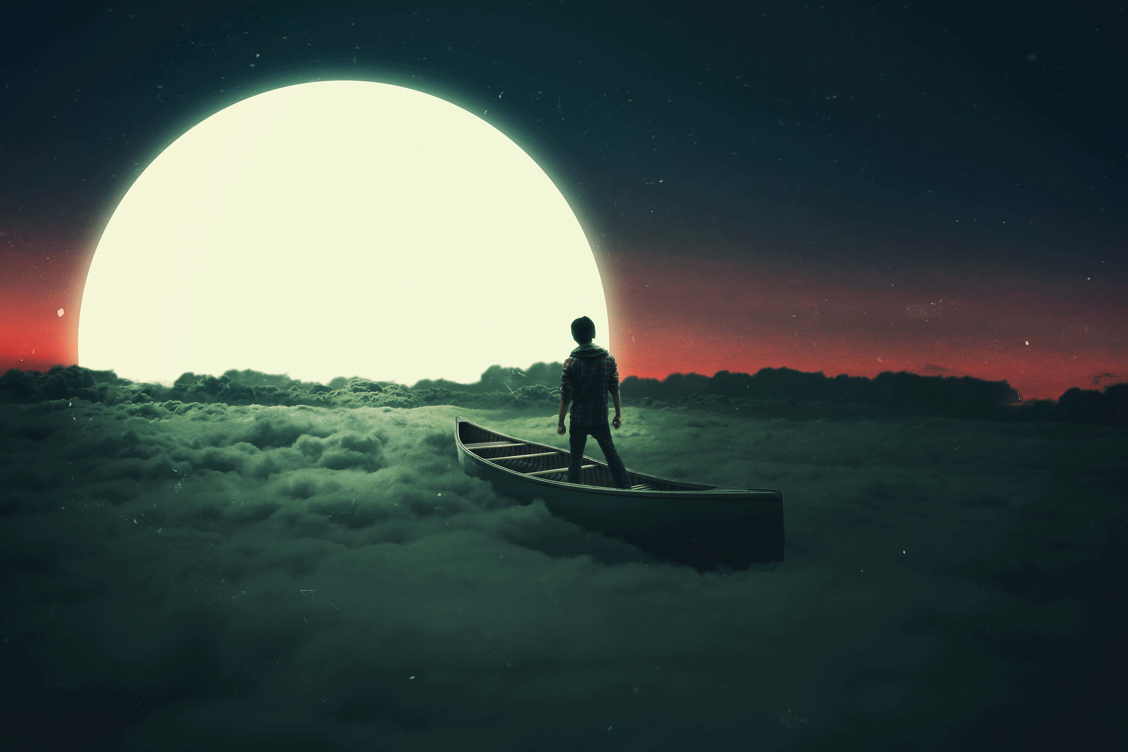 Flight, canoe, endless clouds, 4K Desktop Wallpaper