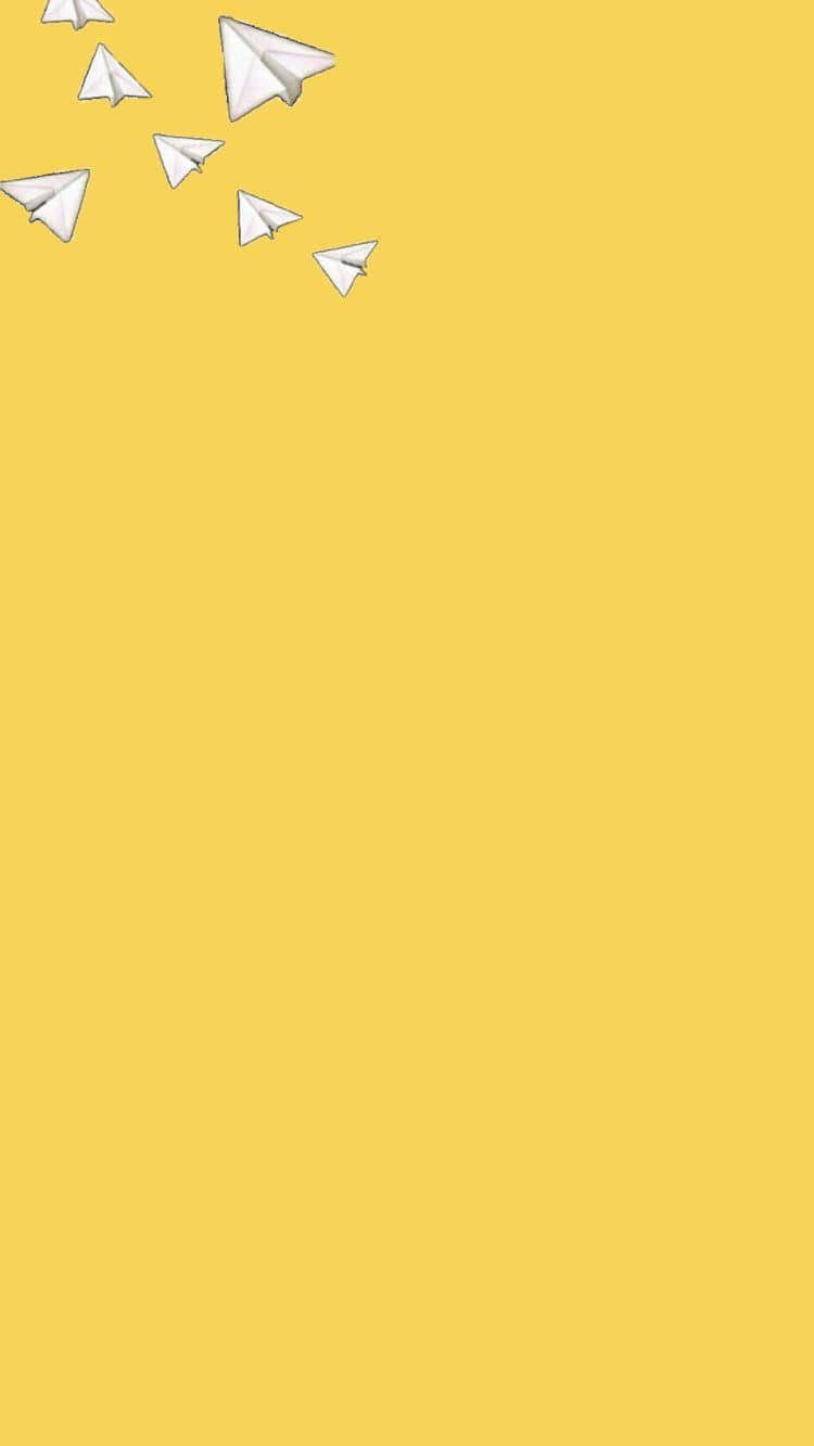 mustard yellow, white paper airplanes, solid background, HD Phone Wallpaper